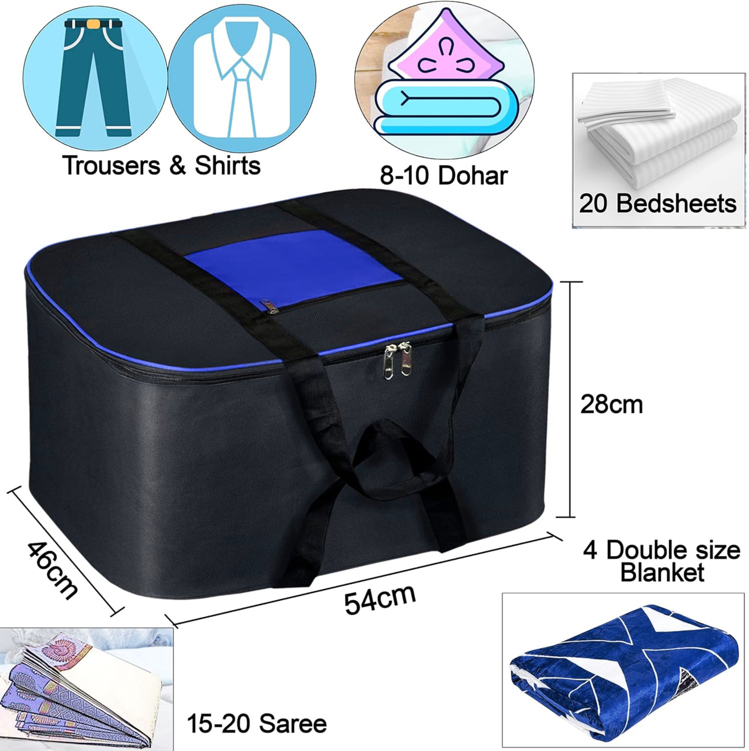 Image of STORITE Big Storage Bag Moisture Proof Blanket, Cloth, Saree Organizer with Zippered Closure