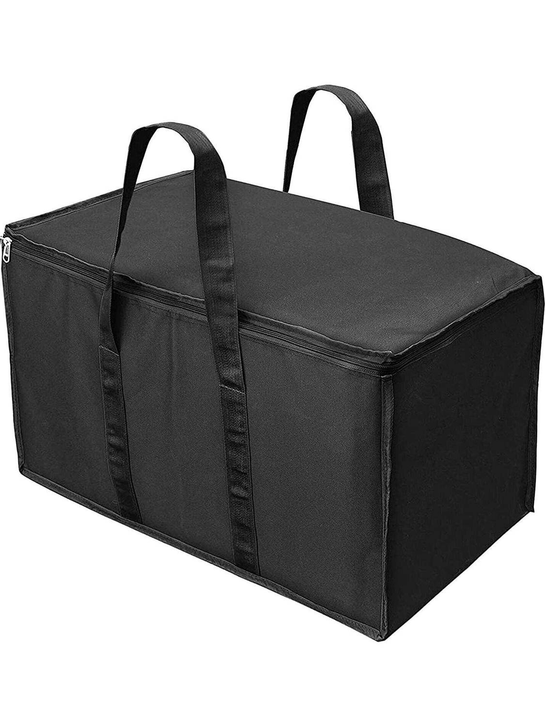 STORITE Nylon Moisture Proof Multi-Purpose 70 L Large Toys Storage Bag Books Magazine//Blankets/Clothes Organizer with Zip and Handle Rectangular(Black, 55.8x34x36.8cm) (1-Pack)
