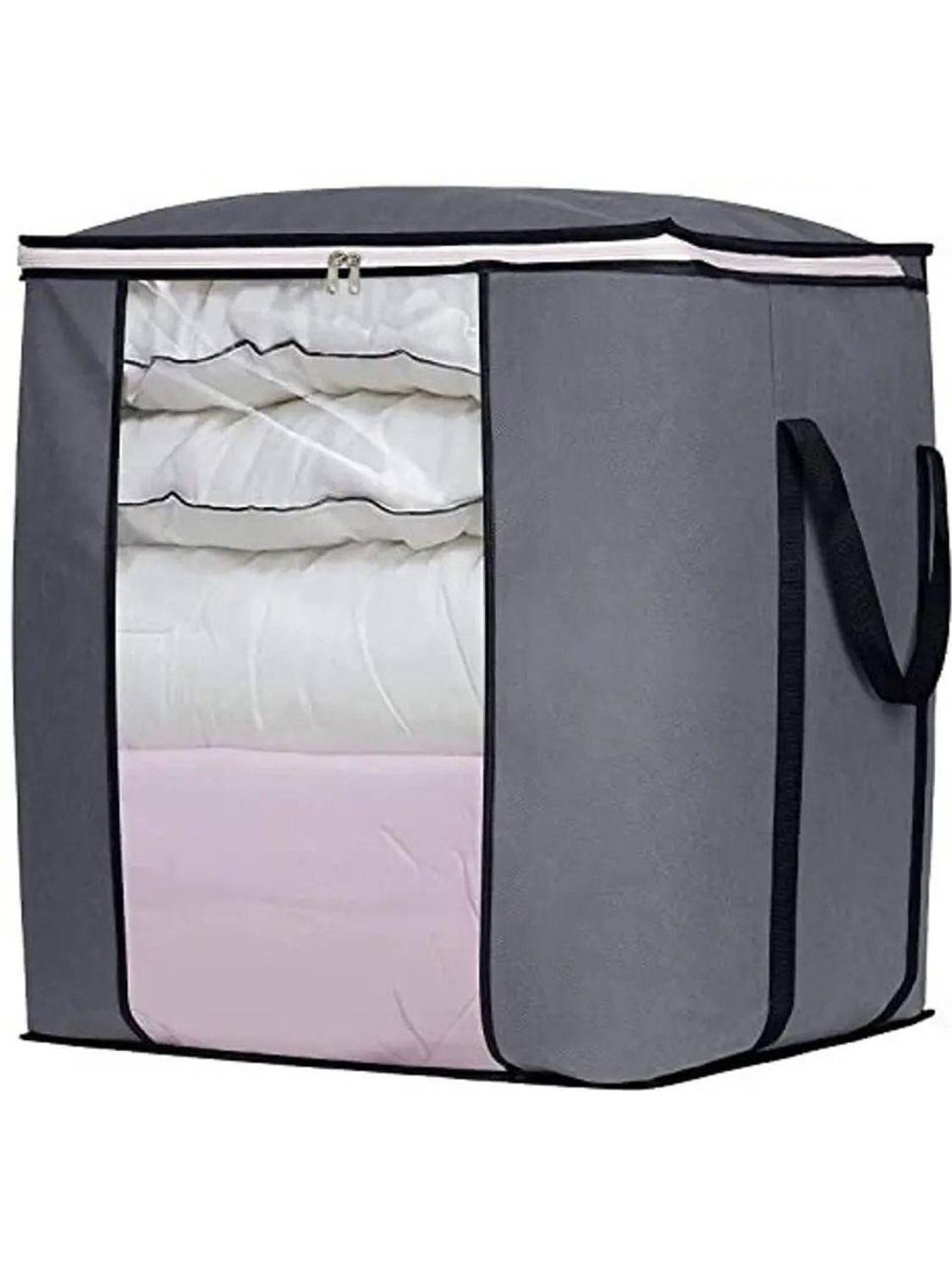 JMDPLASTIC Extra Large Blanket Storage Bags 90L Dustproof Transparent Window Pillow Sheet Foldable Clothes Storage Organizer Container Reinforced Handles Breathable For Double Bed Quilt/Saree Bag/Lehnga Storage & Wardrobe Organizing (Pack of 1)