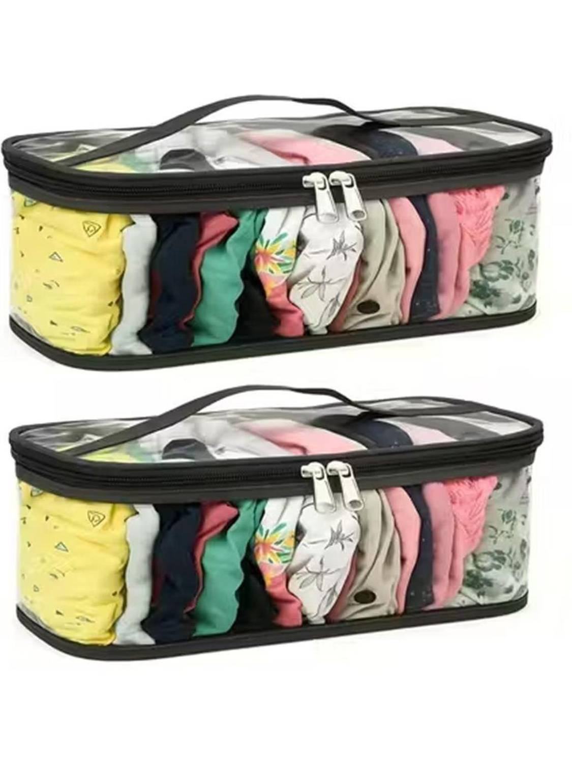 KITTI Dupatta Organizer Storage Bag Storage Pouch for Travel, storage pouch Pack of 2 Innerwear Organizer for Wardrobe Legging Wardrobe Organiser for Storage, Undergarment Organiser for Women (Black)