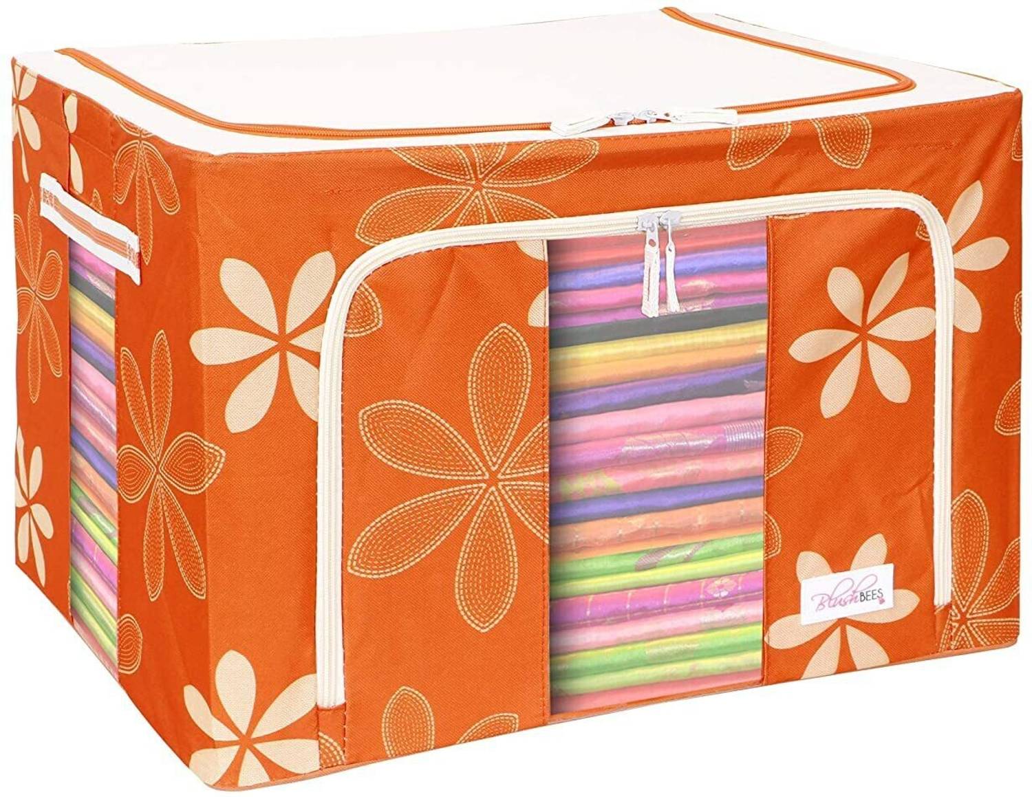 BlushBEES Living Box - Wardrobe Organizer, Storage Boxes for Clothes with Zip - 66 Litre, Pack of 1, Orange