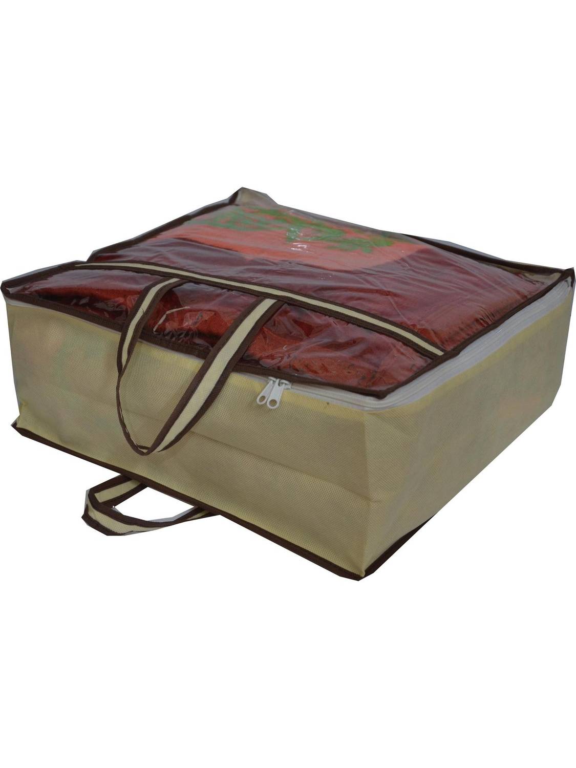 Ankit International AI_Beige_Rajai_01 Underbed Storage Bag Blanket Storage Bag Organizer Blanket Cover with a Large Transparent Window and Side Handles AI_Beige_Rajai_01