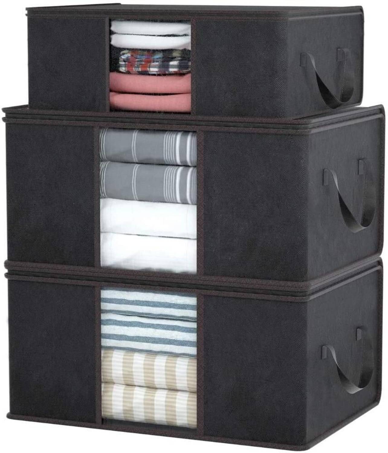 Arihant Collection Non-Woven Multipurpose Underbed Storage Bag With Side Handles Blanket Cover with a large Transparent Window Storage Organizer Blanket Storage Bag for Wardrobe Set of 3