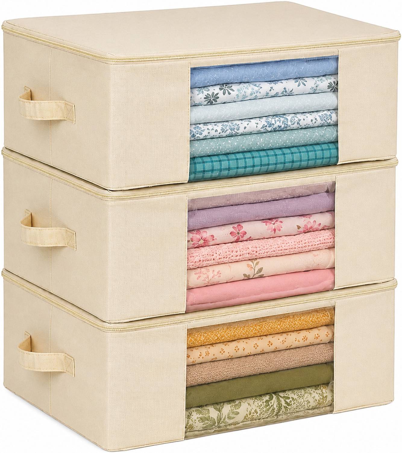 Kottify Storage Bag 3 Pack Cotton Canvas Clothes Storage Bags/Saree Covers with Zip for Storage Specially Design for Woman Dresses, Sarees, Lehengas for Wardrobe Organizer