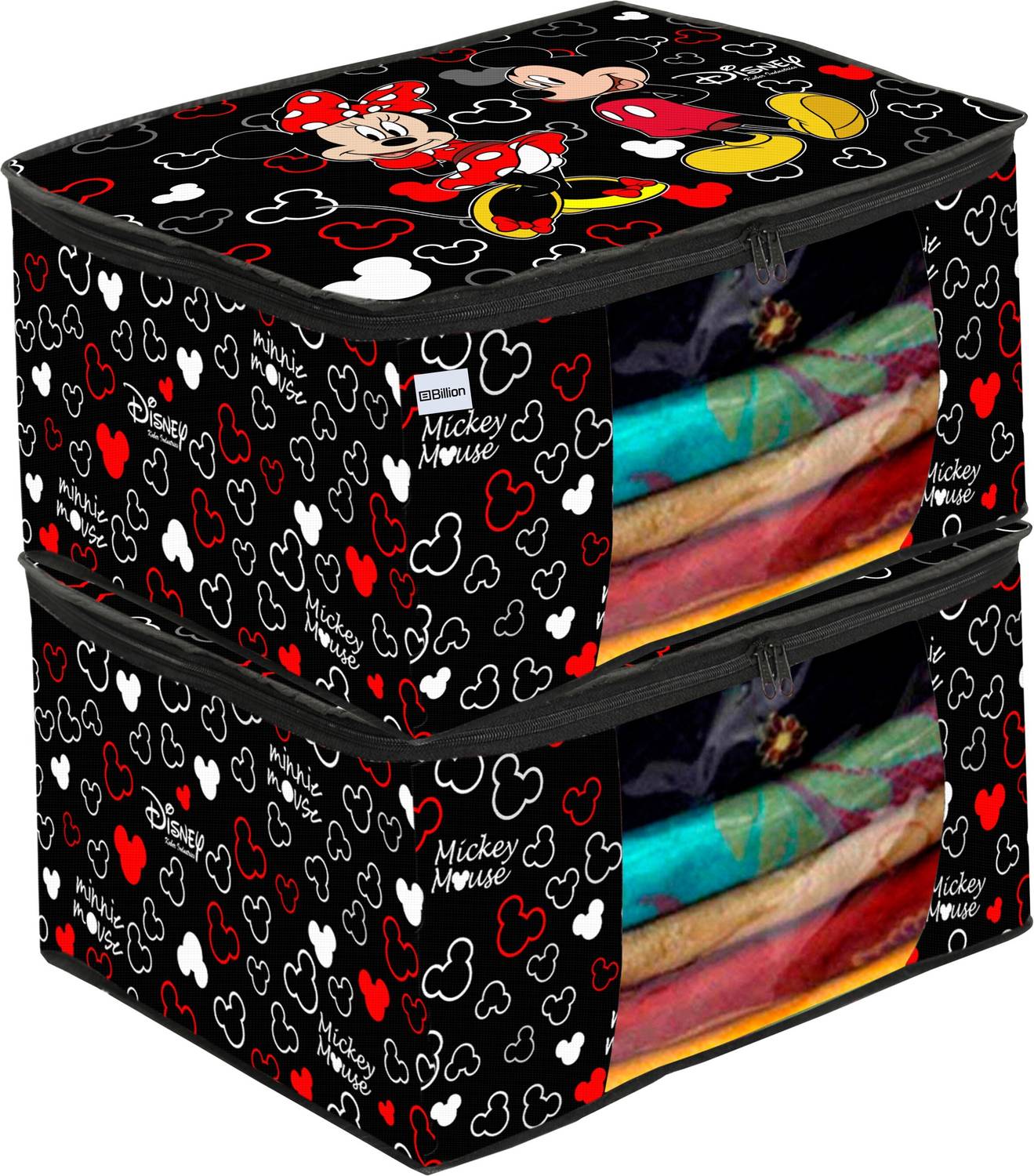 Billion Designer Disney Mickey Print 2 Piece Non Woven Fabric Saree Cover/Clothes Organiser For Wardrobe Set with Transparent Window, Extra Large (Black) -HS_35_BILLION18125 HS_35_BILLION018125