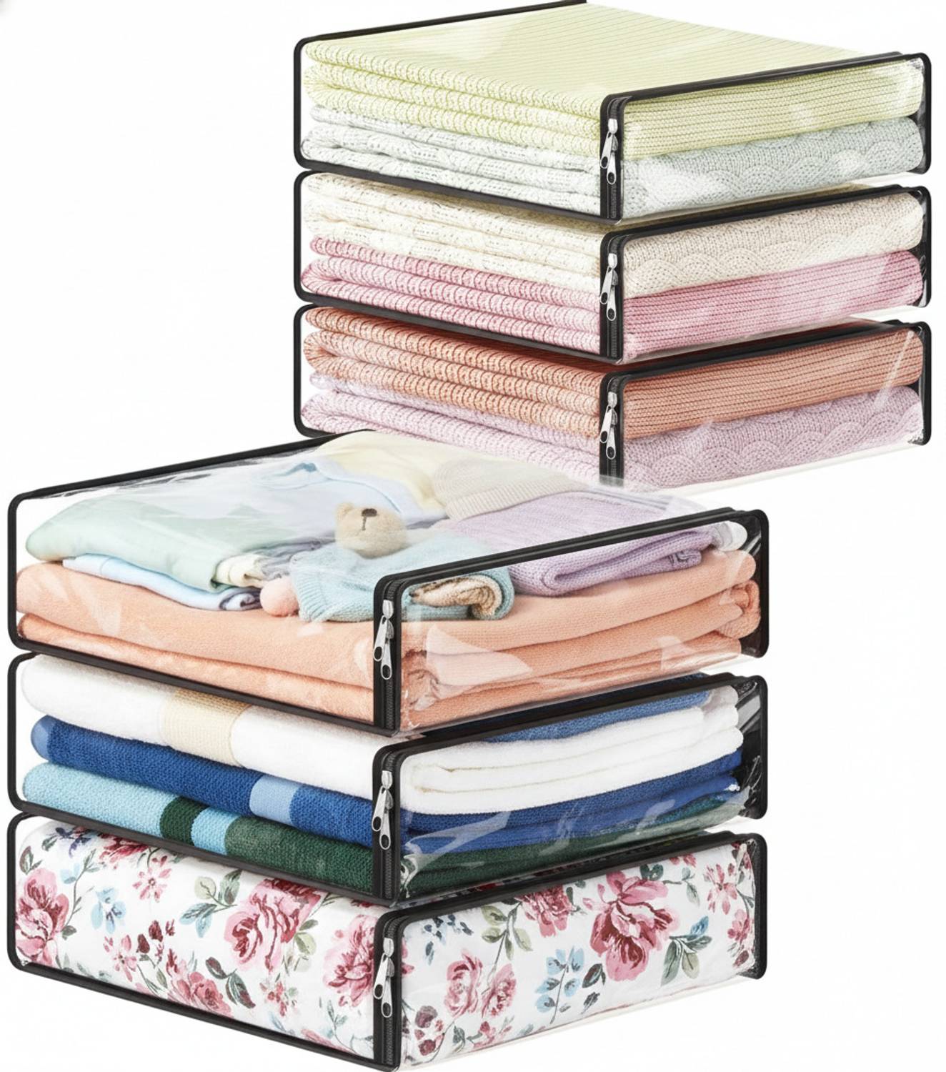 AmiPackaging Transparent Clothes Storage Bag Wardrobe Organizer Foldable Zipper (Pack of 6) Storage Box