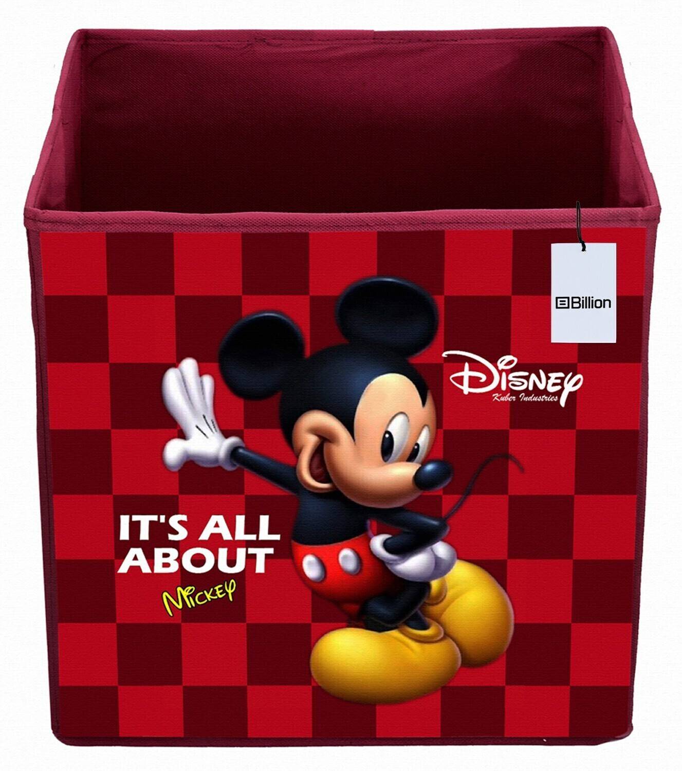 Billion Designer Disney Mickey Mouse Print Non Woven Fabric Foldable Large Size Cloth Storage Box Toy,Books Wardrobe Organiser Cube With Handle (Maroon) Billion010779