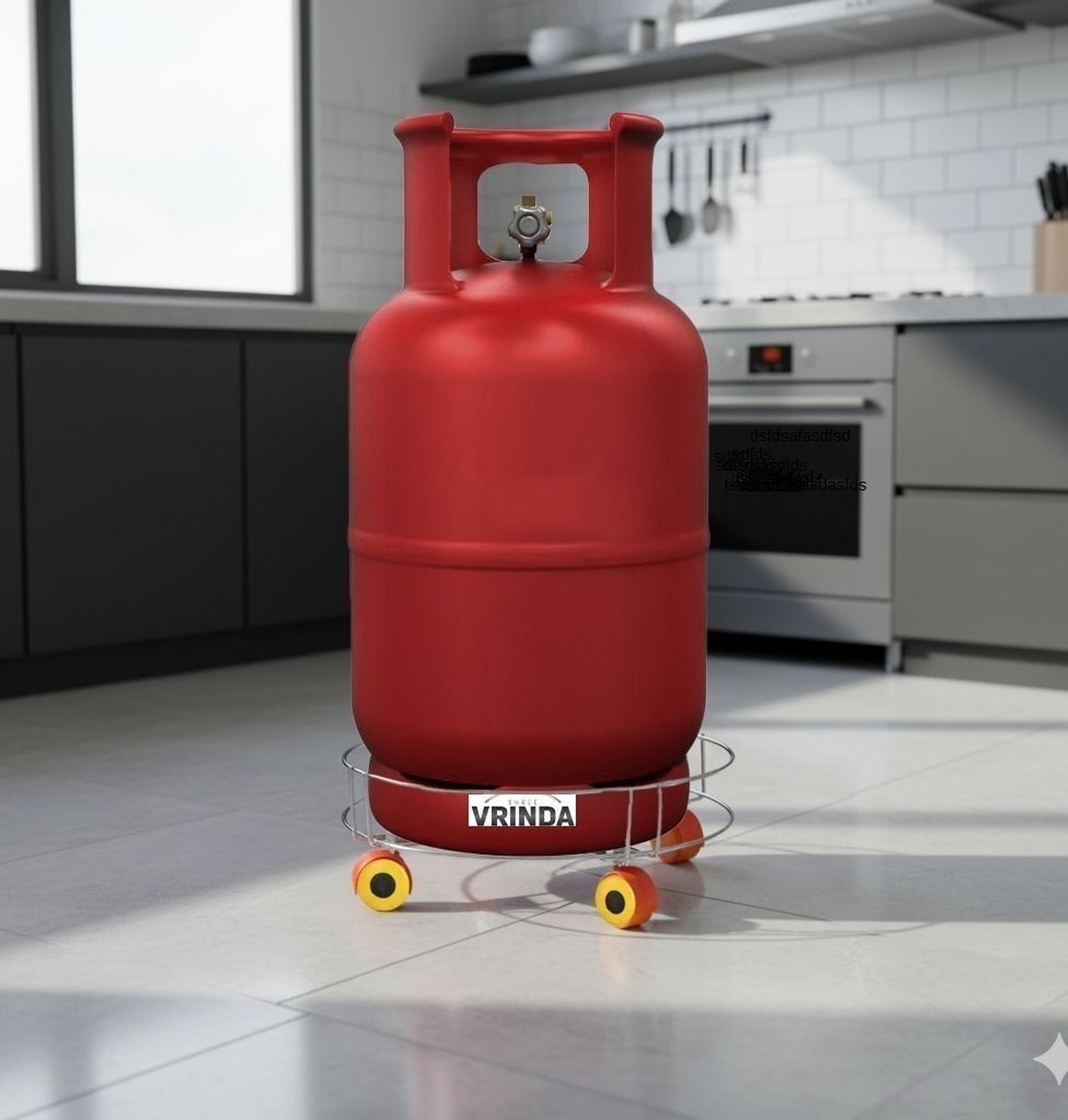 Image of SVS Durable Gas Cylinder Moving Trolley Stand with Anti Slip Wheels and Metal Frame Gas Cylinder Trolley