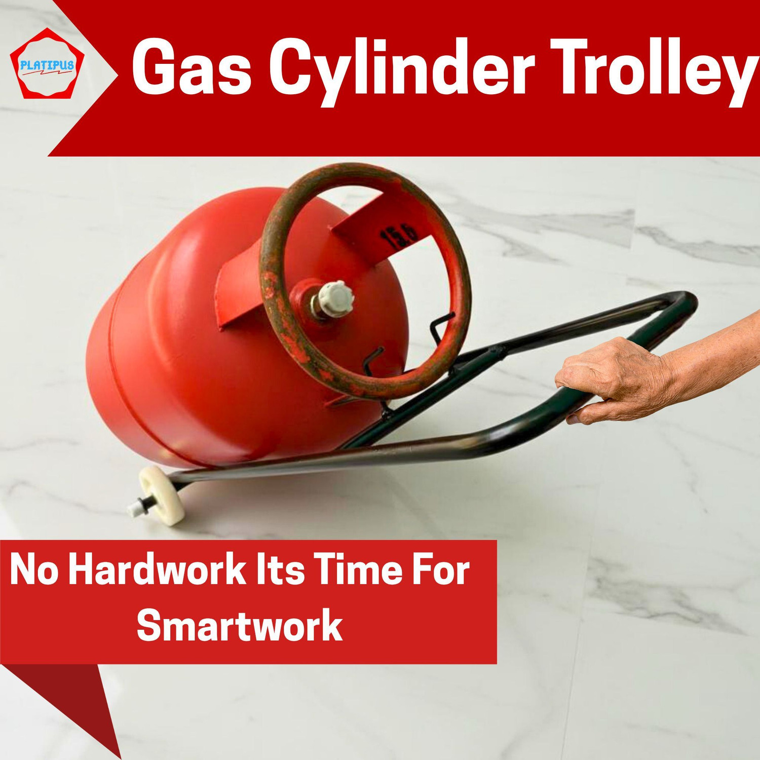 Image of PLATIPUS Heavy Duty Gas Cylinder Trolley with Wheels | Easy Movement | Sturdy & Durable, Gas Cylinder Trolley