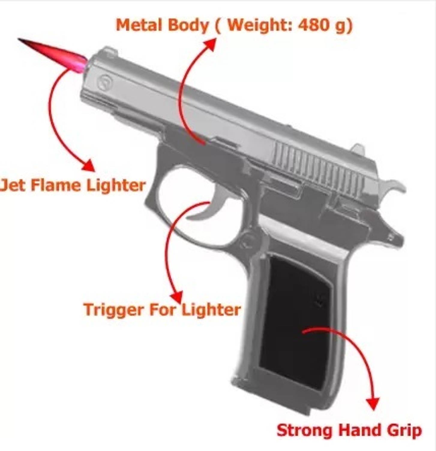 HumBiG Z83 Silver Gun Shaped Jet Flame Lighter - Image 3