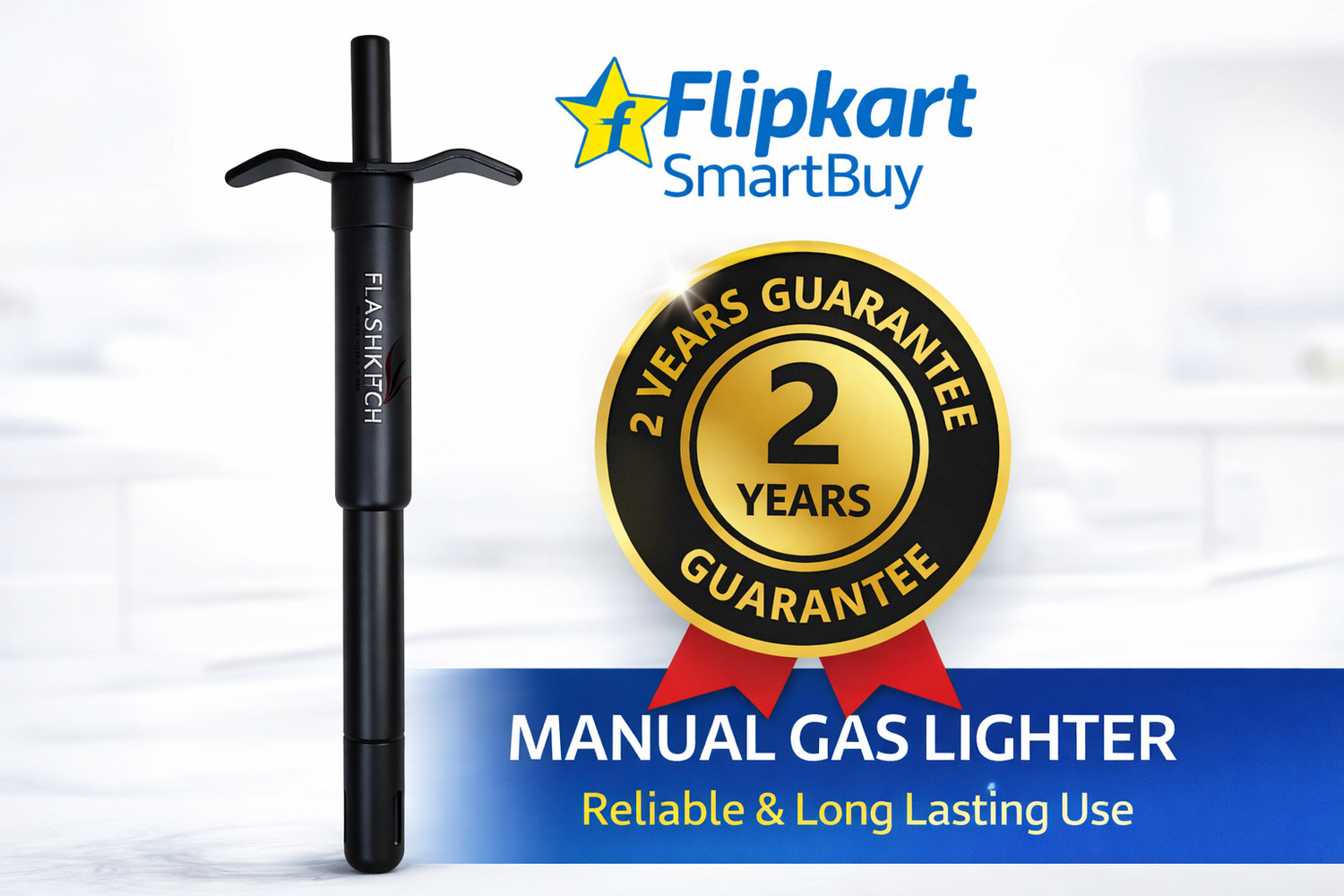 Image of Flipkart SmartBuy Premium Manual Gas Lighter for Kitchen Stove | Safe Grip & Easy Flame Control Steel Gas Lighter (Black, Pack of 2)