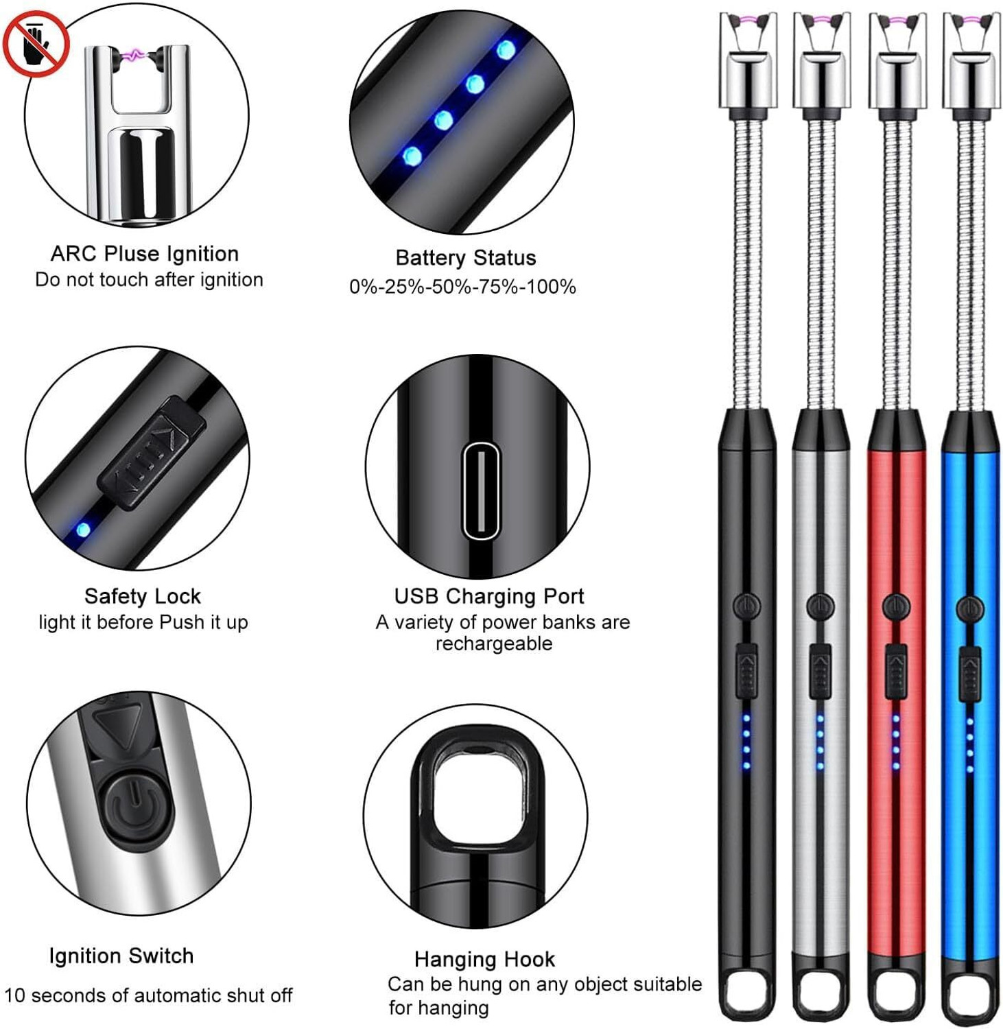 Image of EYESEEK 360 Degree Flexible Rechargeable Electric Kitchen Lighter for Gas Candle Stove Aluminium Electronic Gas Lighter