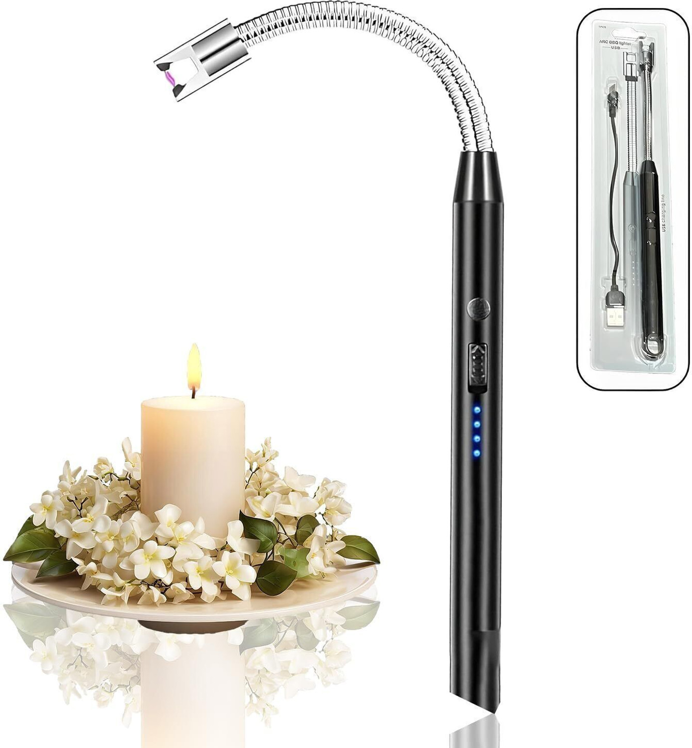 Image of SHIGOSHREE Rechargeable Electric Lighter For Stove & Candle Lighter with USB Charging Port Steel Electronic Gas Lighter