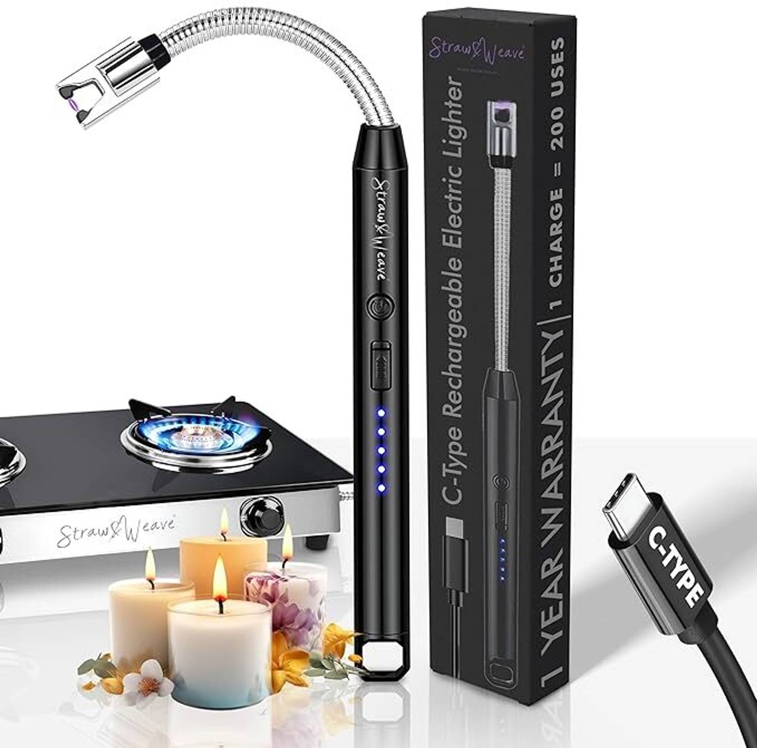 AKAIAH C-Type USB Rechargeable Electric Gas Lighter – 360° Flexible(Pack of 2) Steel, Plastic Electronic Gas Lighter