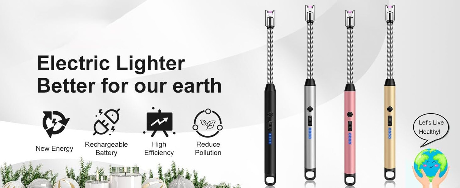 Image of Crasts USB Plasma Rechargeable Electric Lighter for Kitchen, Pooja Room, Candles, BBQ, Multi Purpose - 360 Degree Flexible & Windproof Aluminium Electronic Gas Lighter