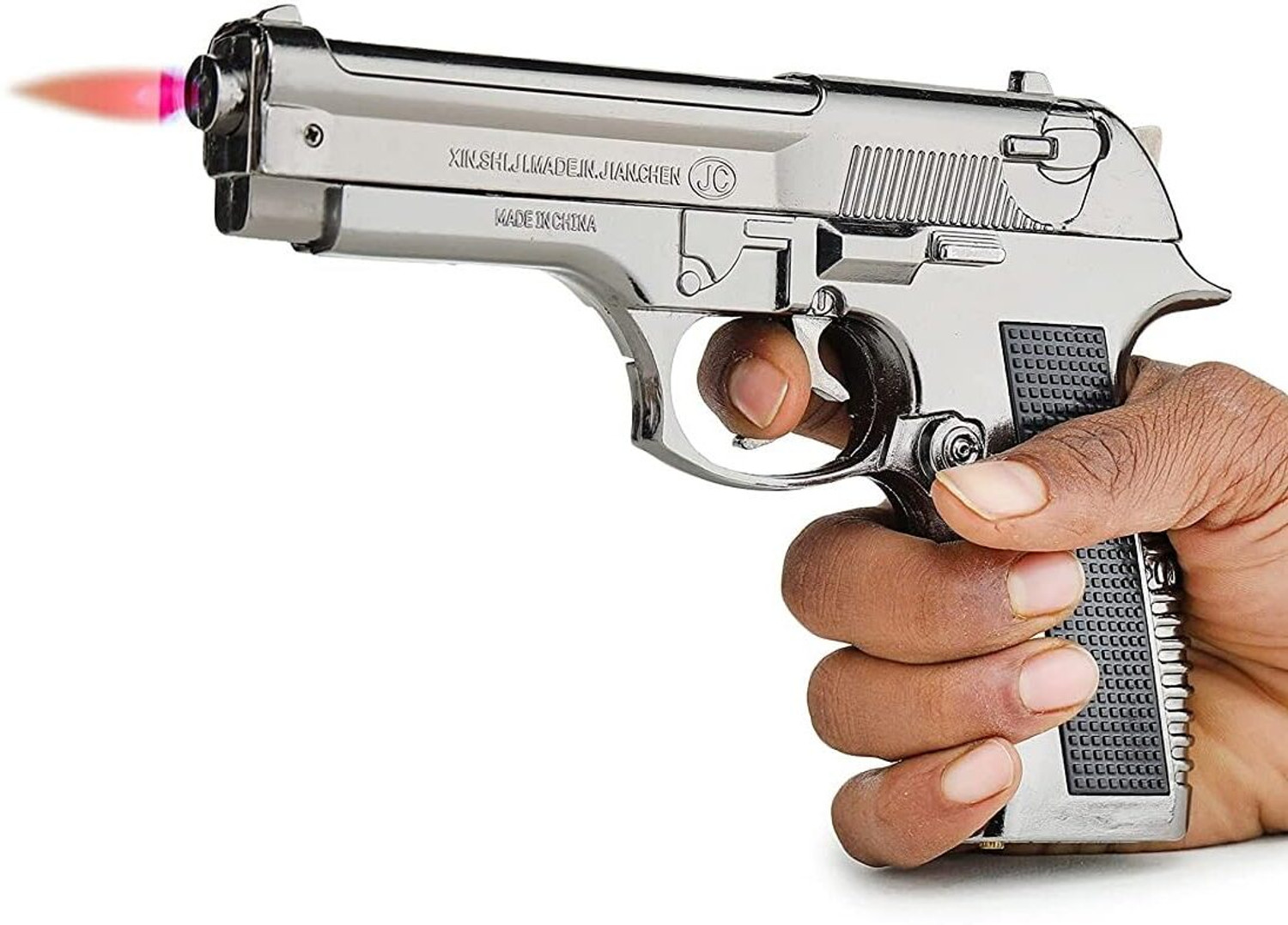 Image of BIKRIFY 608 Heavy Metal Pistol Shape Barrel Pull Back System & Leather Holster Gun lighter| Jet Flame | Stainless Steel Body Pocket Lighter