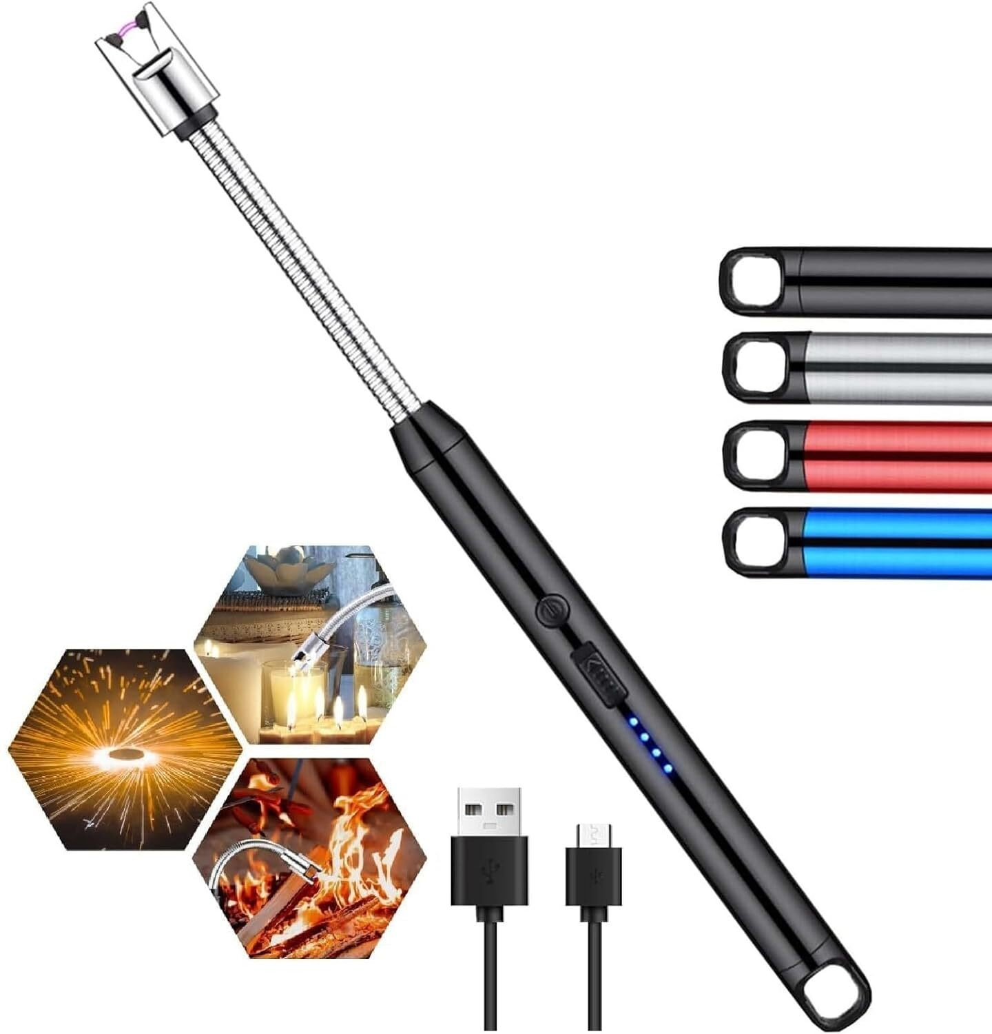 Image of EYESEEK 360 Degree Flexible Rechargeable Electric Kitchen Lighter for Gas Candle Stove Aluminium Electronic Gas Lighter