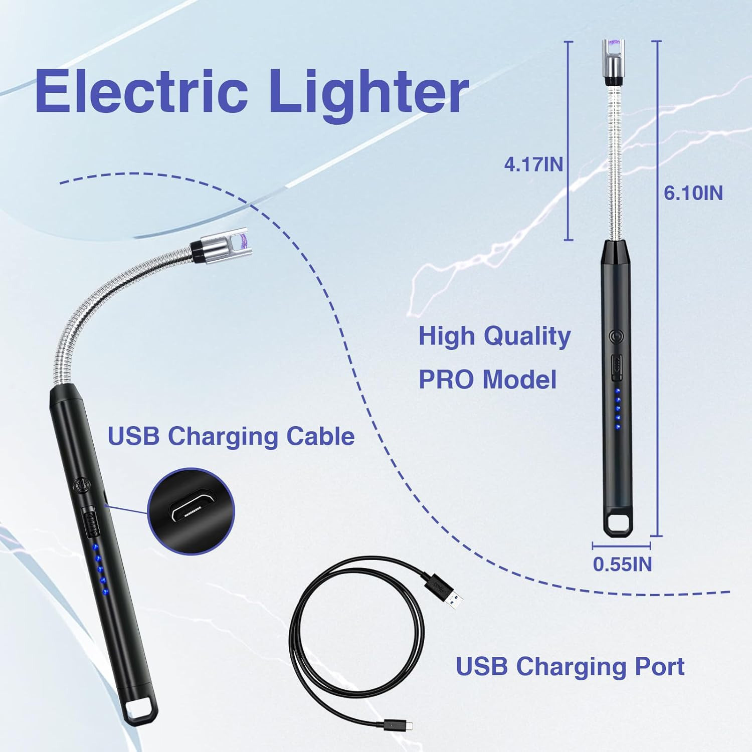Image of Bonfire 360 Flexible Neck Rechargeable Electric USB Arc Lighter for Cooking, Candles Aluminium, Plastic Electronic Gas Lighter