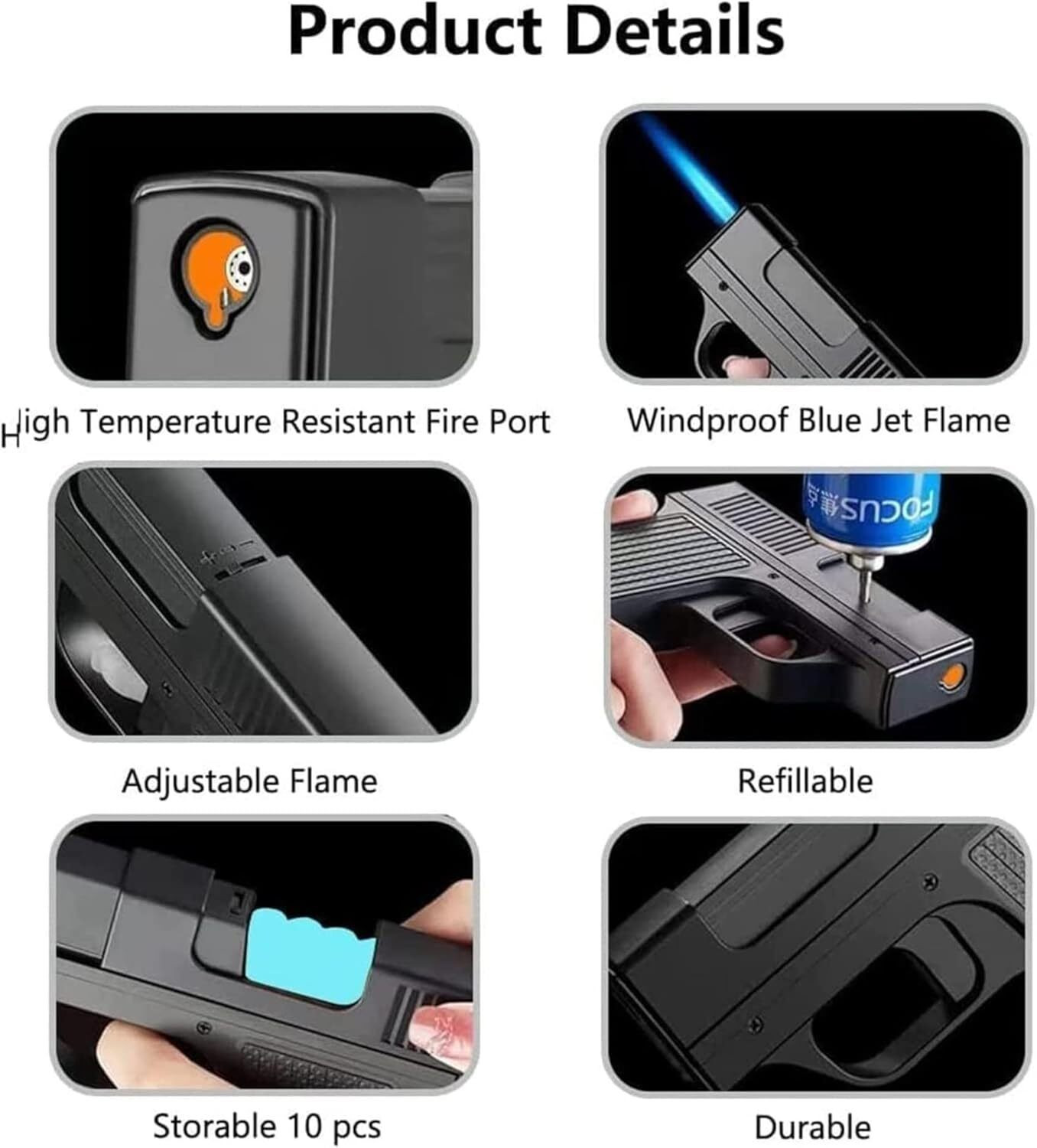 Image of Quick Flame Cigarette Case with Lighter, Shatterproof Case, Gun Shape with Jet Torch Lighter Windproof Jet Flame Lighter with Cigarette Storage, Refillable & Durable Design Pocket Lighter