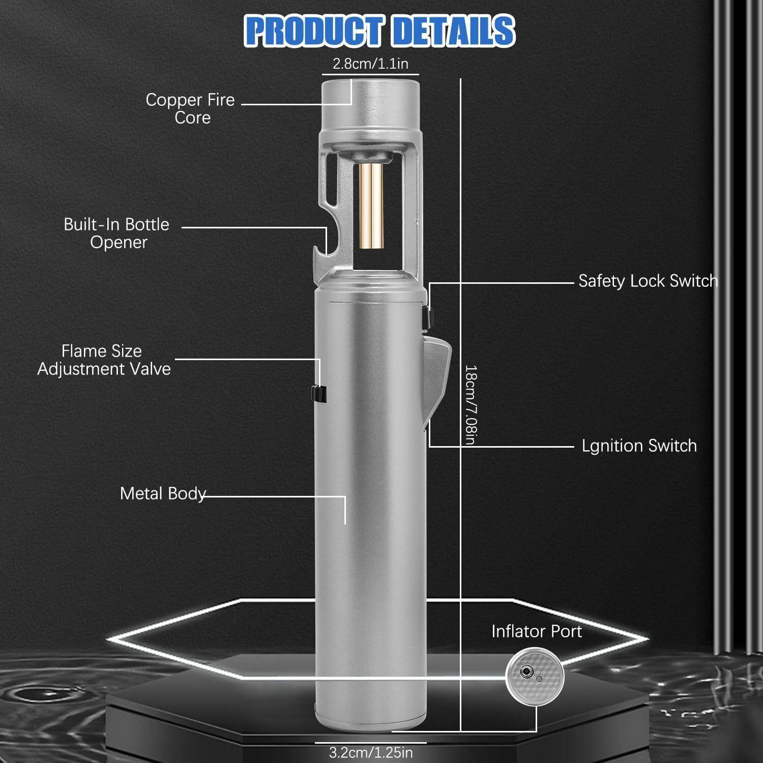 ZHut Focus JD-SG013 Opener Lighter | Long Jet Flame Refillable
