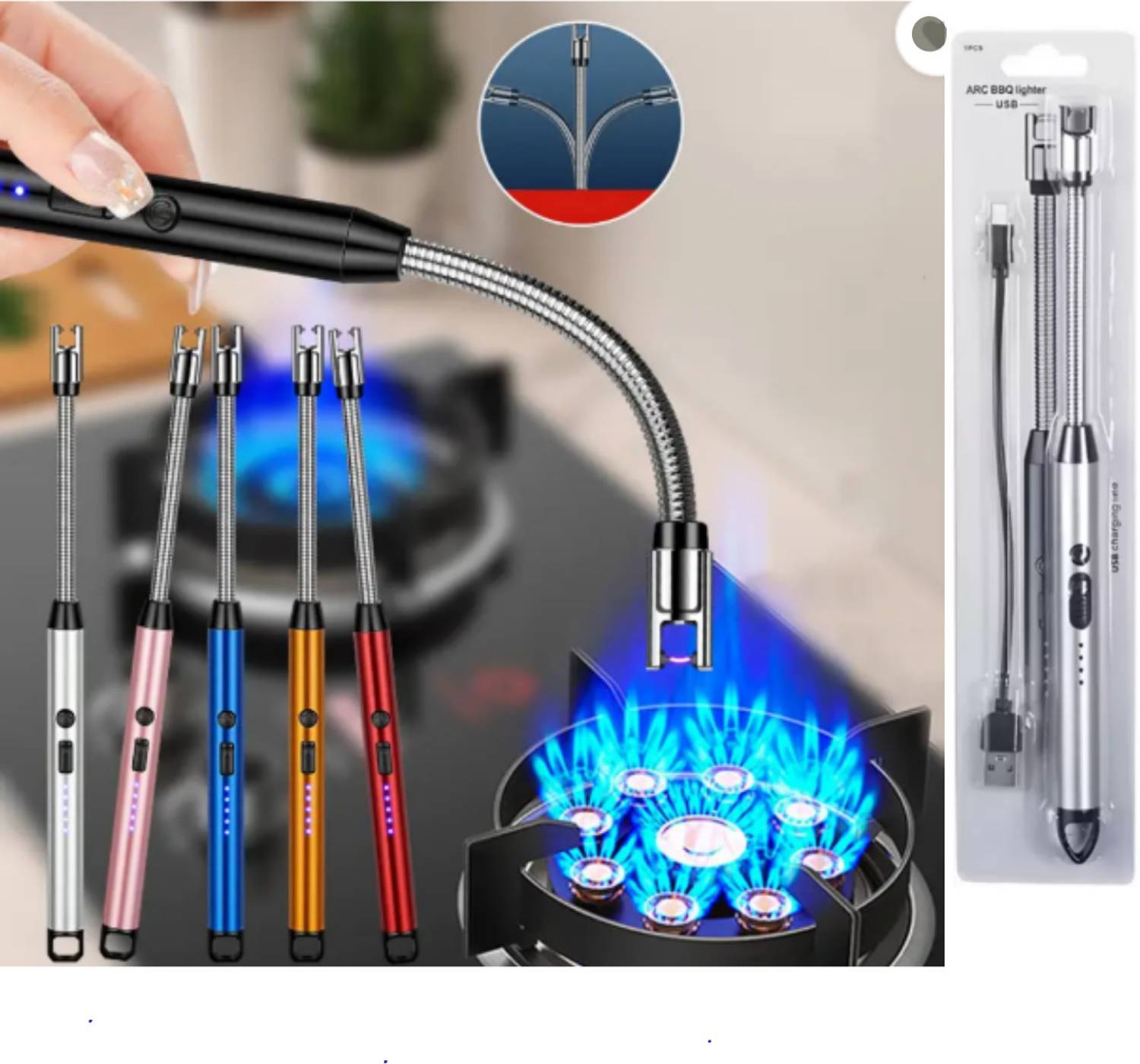 BLOOMORA 360 Degree USB Charging Electronic Gas Lighter with Safety Lock Aluminium Electronic Gas Lighter