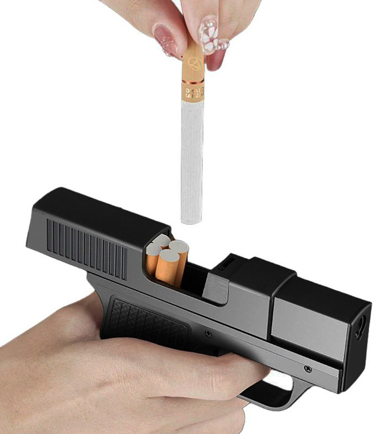 Image of Quick Flame Cigarette Case with Lighter, Shatterproof Case, Gun Shape with Jet Torch Lighter Windproof Jet Flame Lighter with Cigarette Storage, Refillable & Durable Design Pocket Lighter