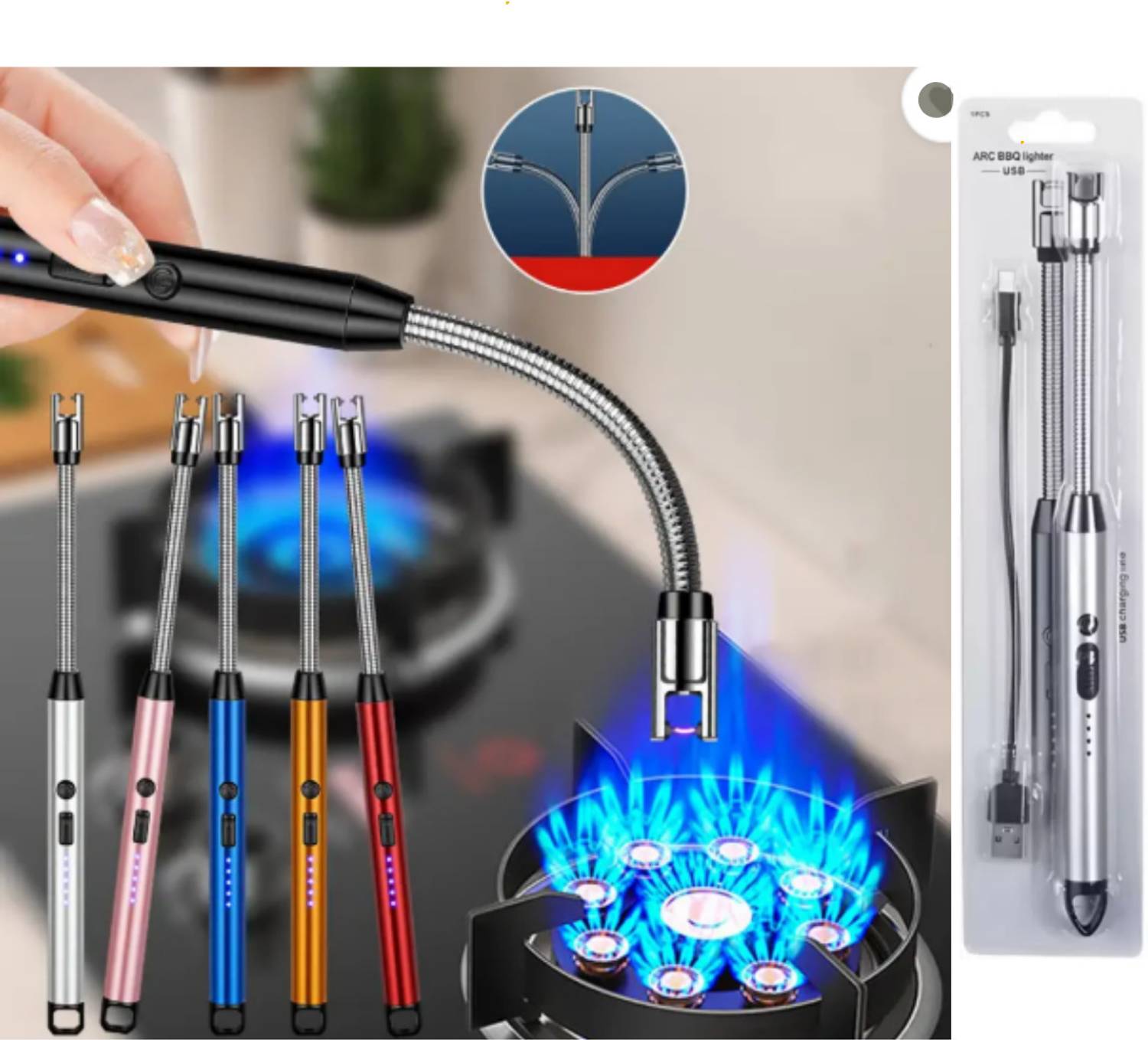 BLOOMORA 360 Degree USB Charging Electronic Gas Lighter with No-Smoke Flame Aluminium Electronic Gas Lighter