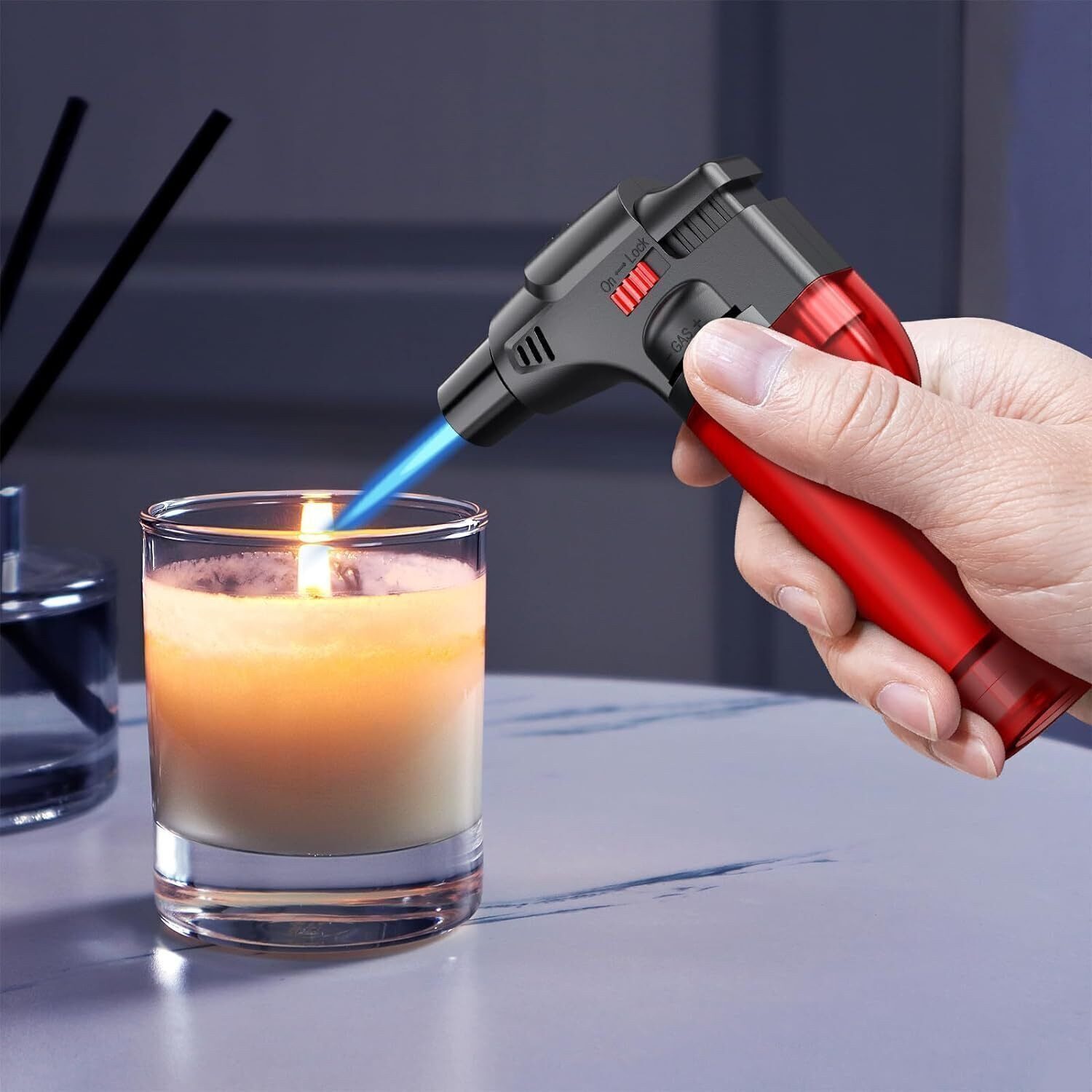 Image of VIOVI Red Jet Flame Lighter Blow Torch Refillable Culinary Kitchen Gas Lighter Plastic Gas Lighter