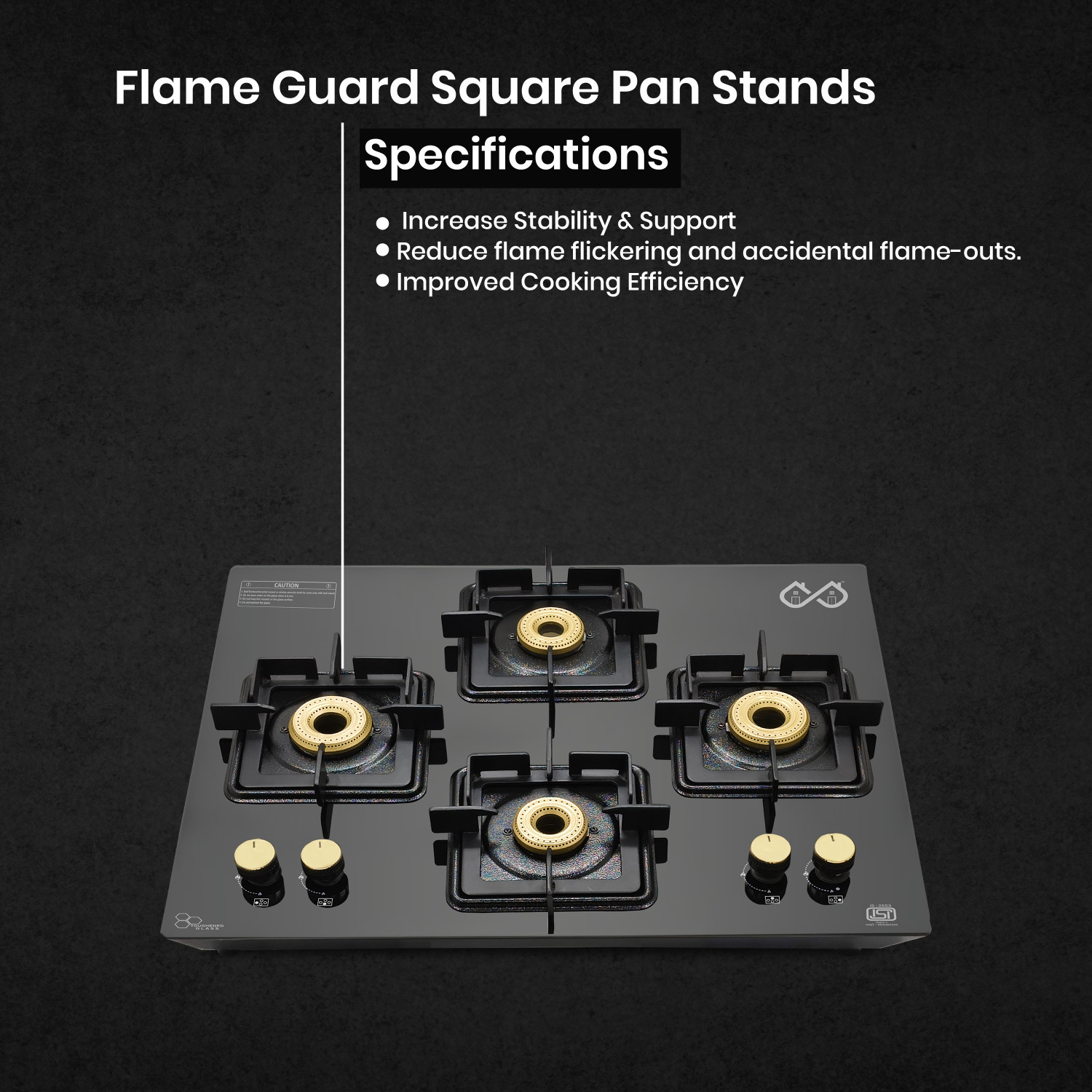 Image of Sigri-wala Ebony Diamond 4 Burner Hob Top Glass Manual Hob