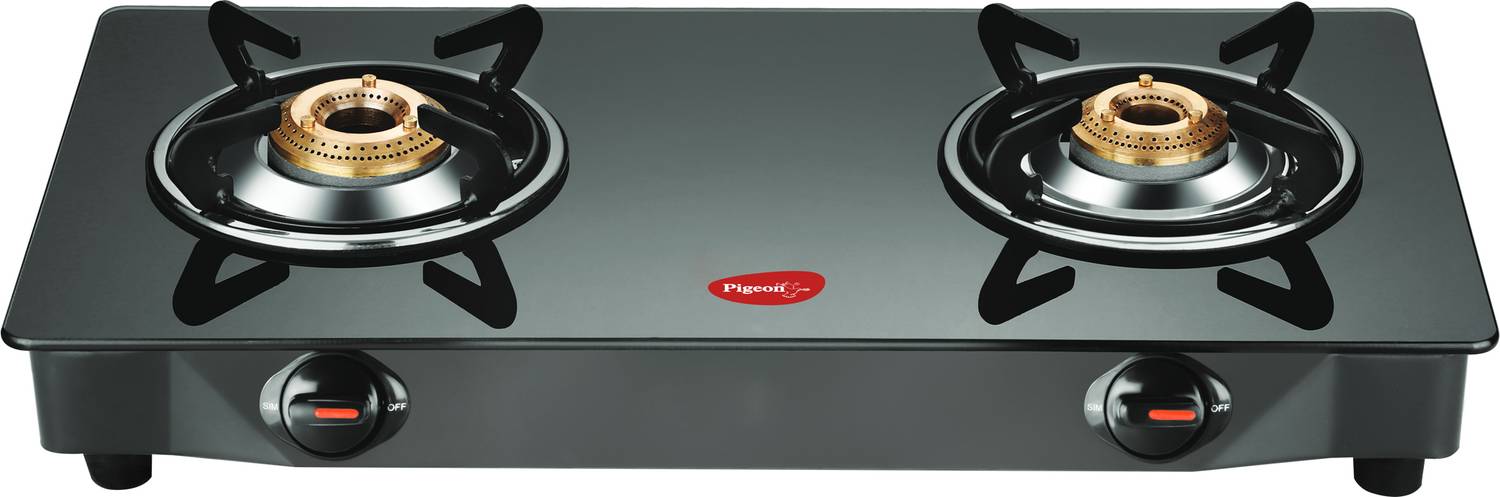 Pigeon Brunet 2 Burner Gas Stove | Auto Ignition |Toughened Glass | 2 year Warranty Glass Automatic Gas Stove