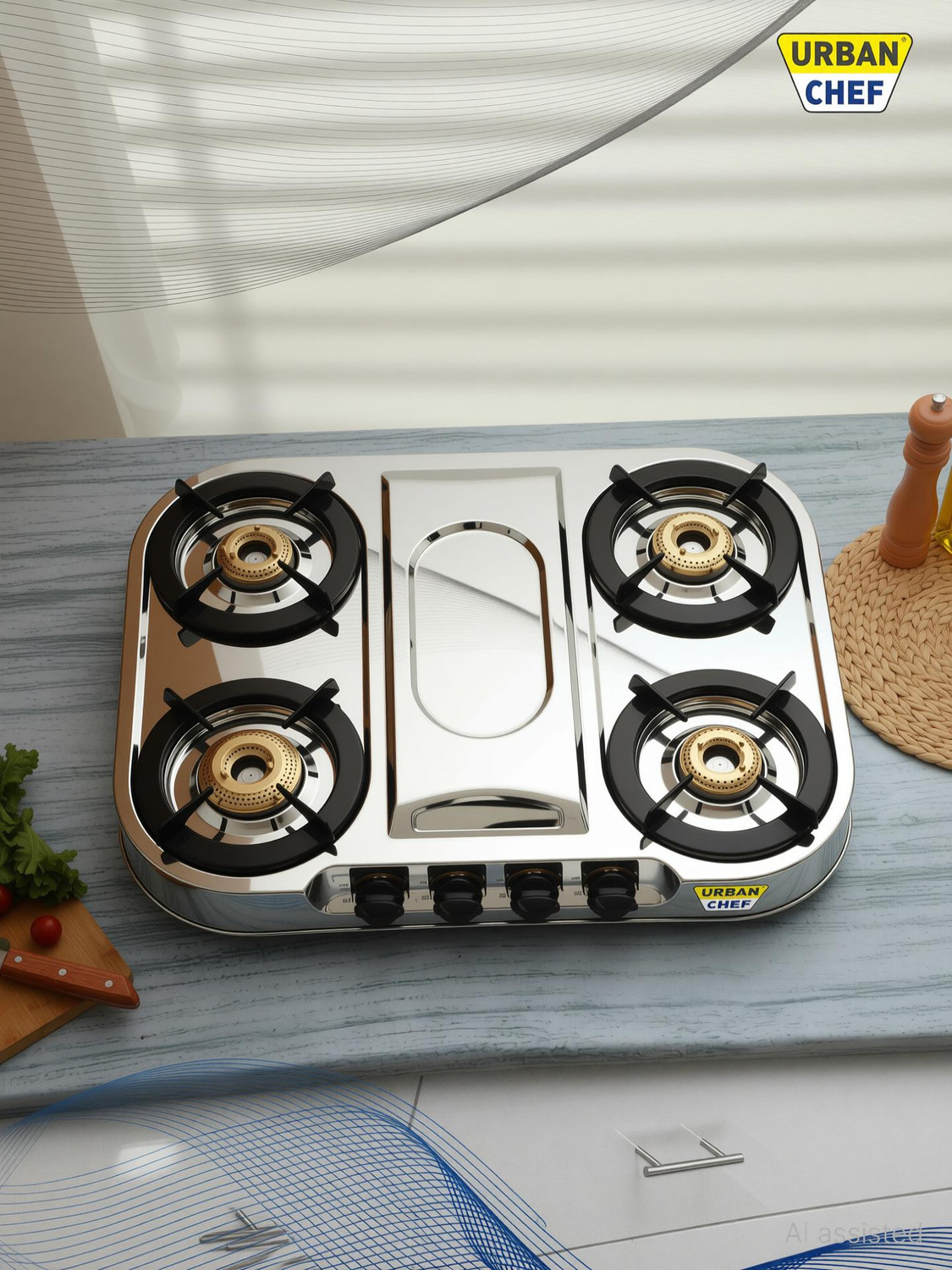 Image of Urban Chef ISI certified Elegant Stainless Steel Manual Gas Stove