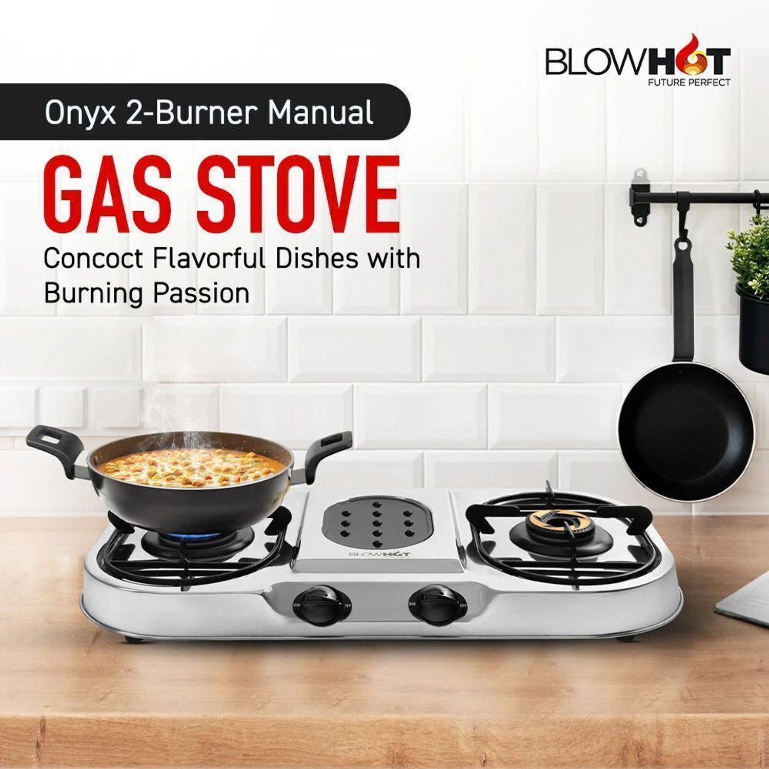 Image of BLOWHOT Onyx Heavy Tornado Brass Burner Stainless Steel Body , 2 Year Warranty Glass, Iron Manual Gas Stove