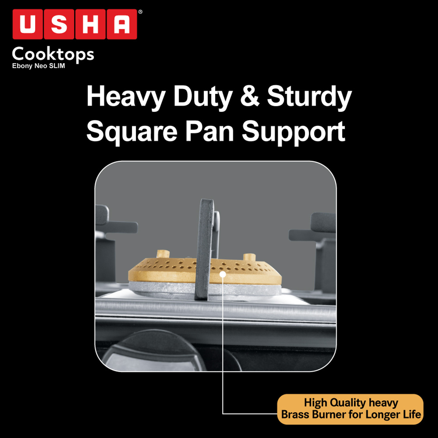 Image of USHA Ebony Neo Slim 2 burner Stainless Steel Manual Gas Stove
