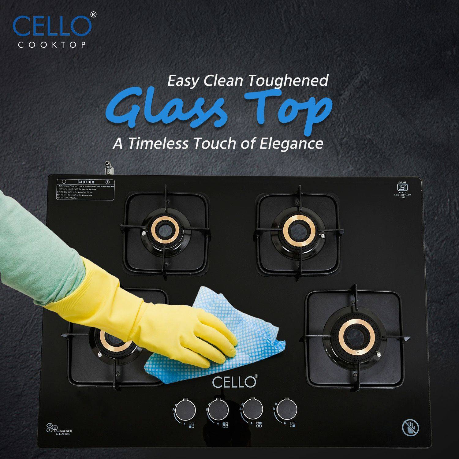 CELLO Crysta 8 MM Black Glass Gas Stove - Image 5
