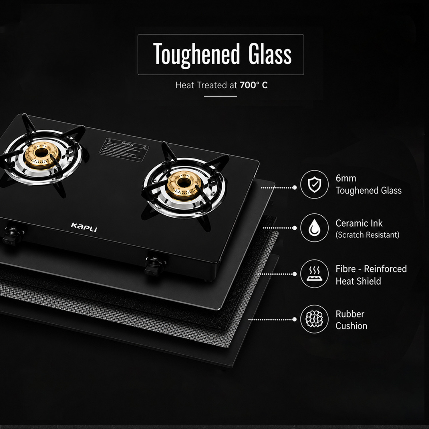 Image of KAPLI Automatic Ignition High Efficiency Burner Gas Stove For LPG Use Glass Automatic Gas Stove