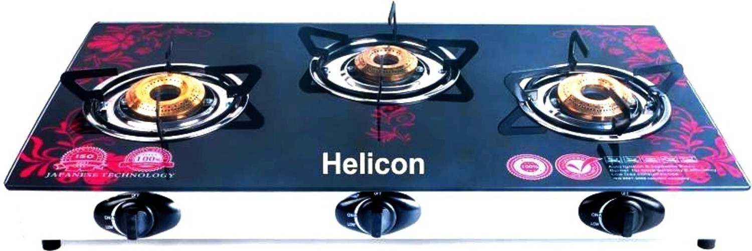 Image of helicon Red & Black Glass, Stainless Steel Automatic Gas Stove