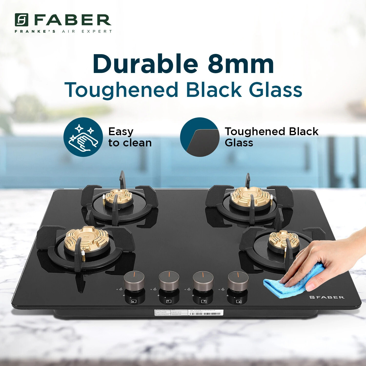 Image of FABER Prime HT704 CRS BR CI AI |Brass Burners|Metal Knobs |cast iron pan support | Glass Automatic Hob