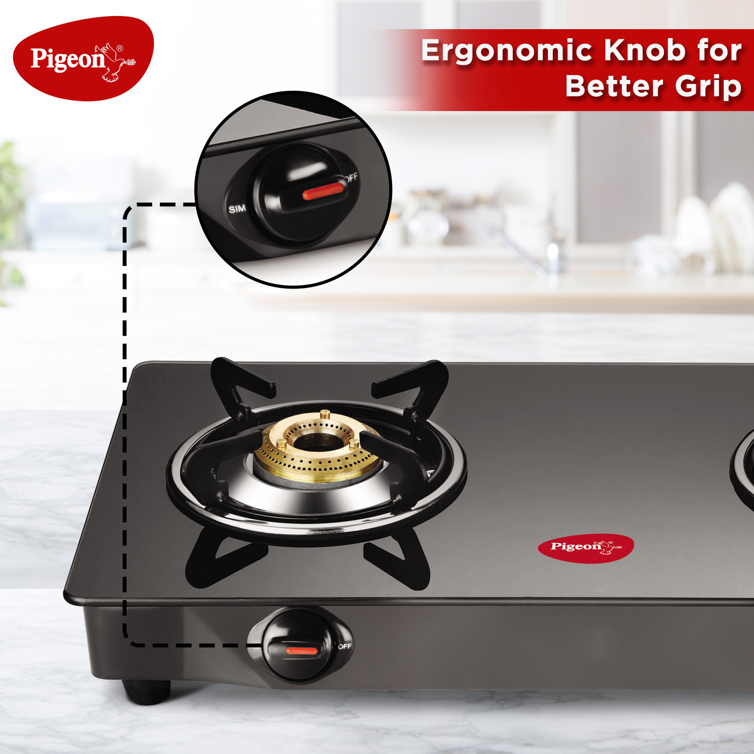 Image of Pigeon Brunet 2 Burner Glass Cooktop Automatic with hose pipe Stainless Steel, Glass Automatic Gas Stove