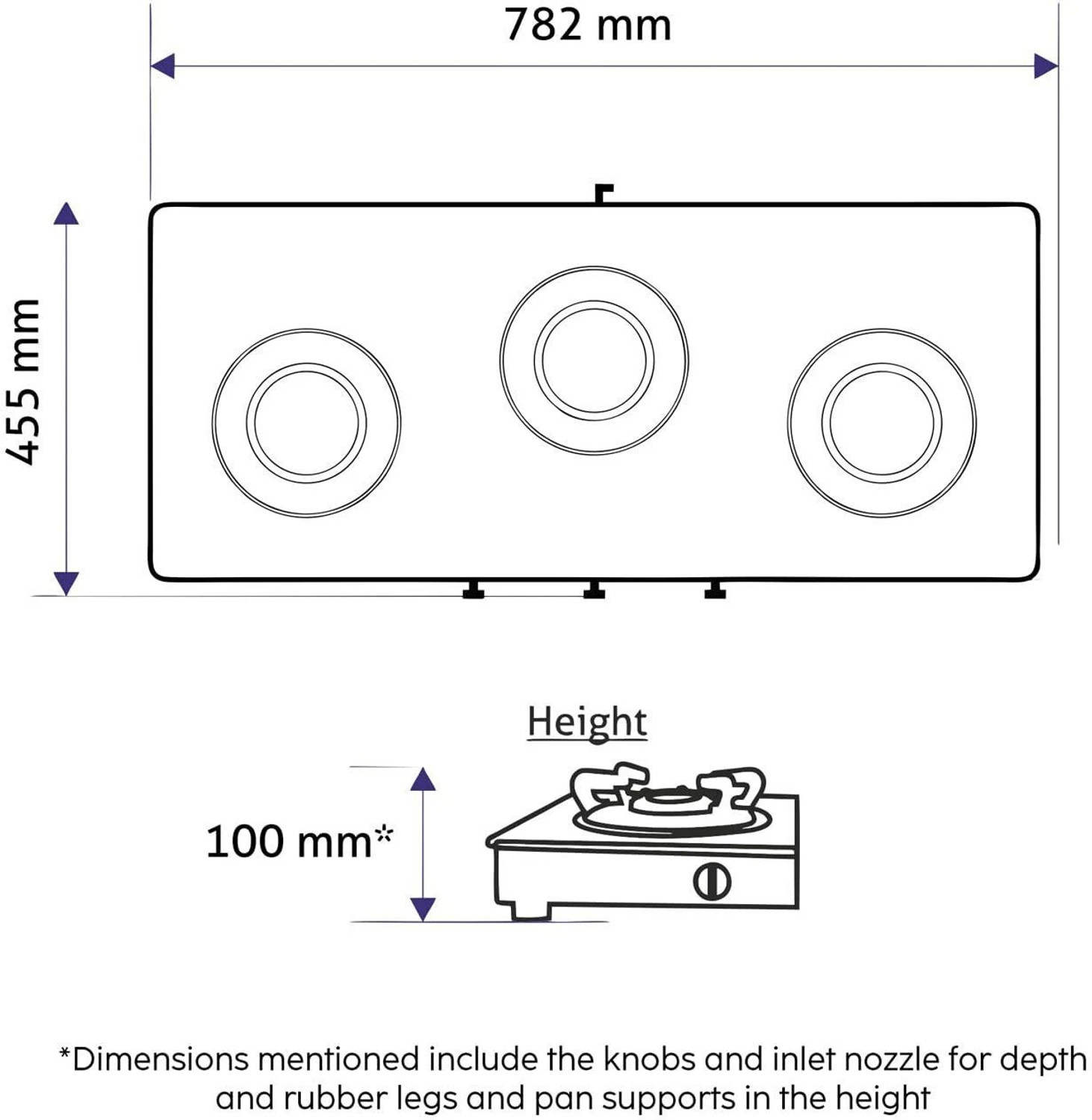 Image of Glen Ultra Slim Glass Gas Stove with 3 High Flame Forged Brass Burner CT1035USBL Glass Manual Gas Stove