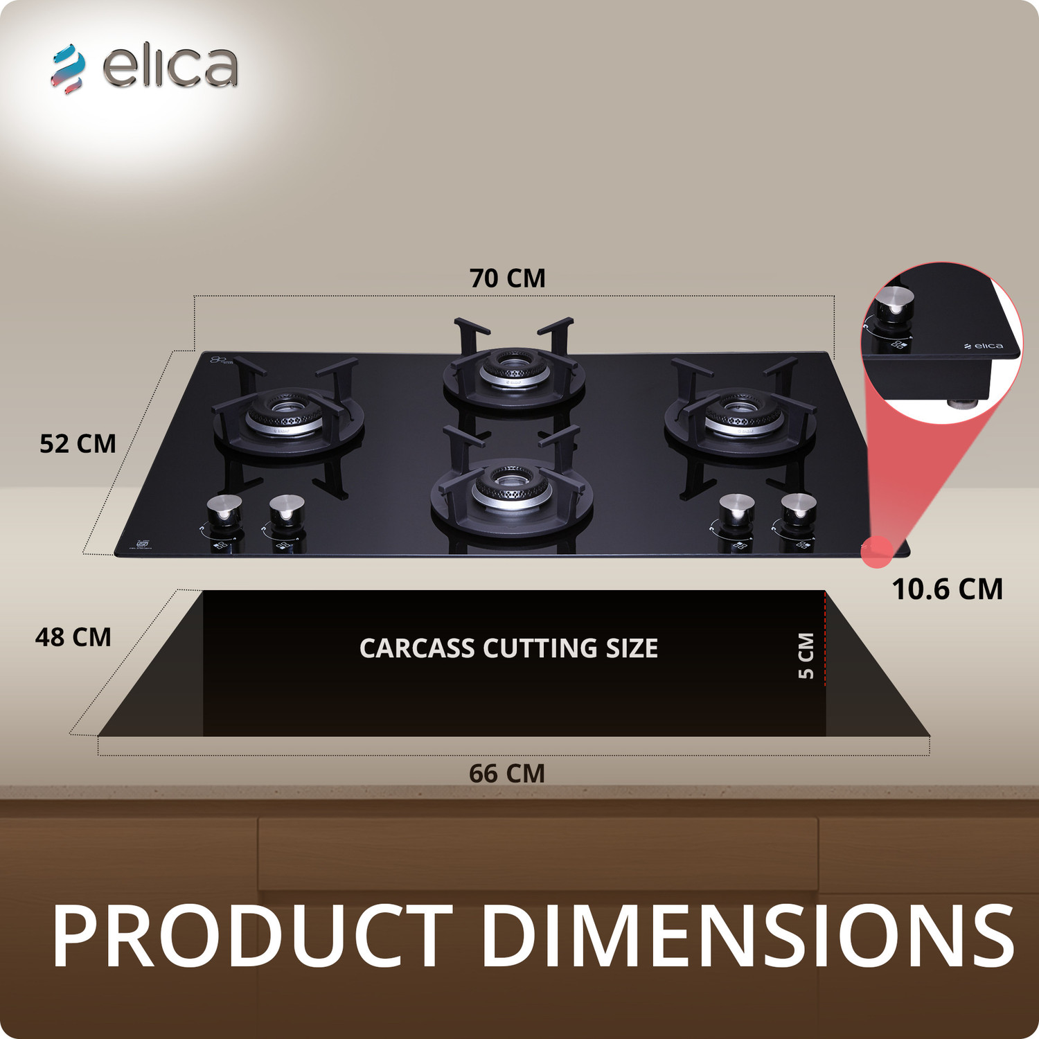 Image of Elica RG FLEXI HCT 470 DX LOTUS BK Glass Automatic Hob