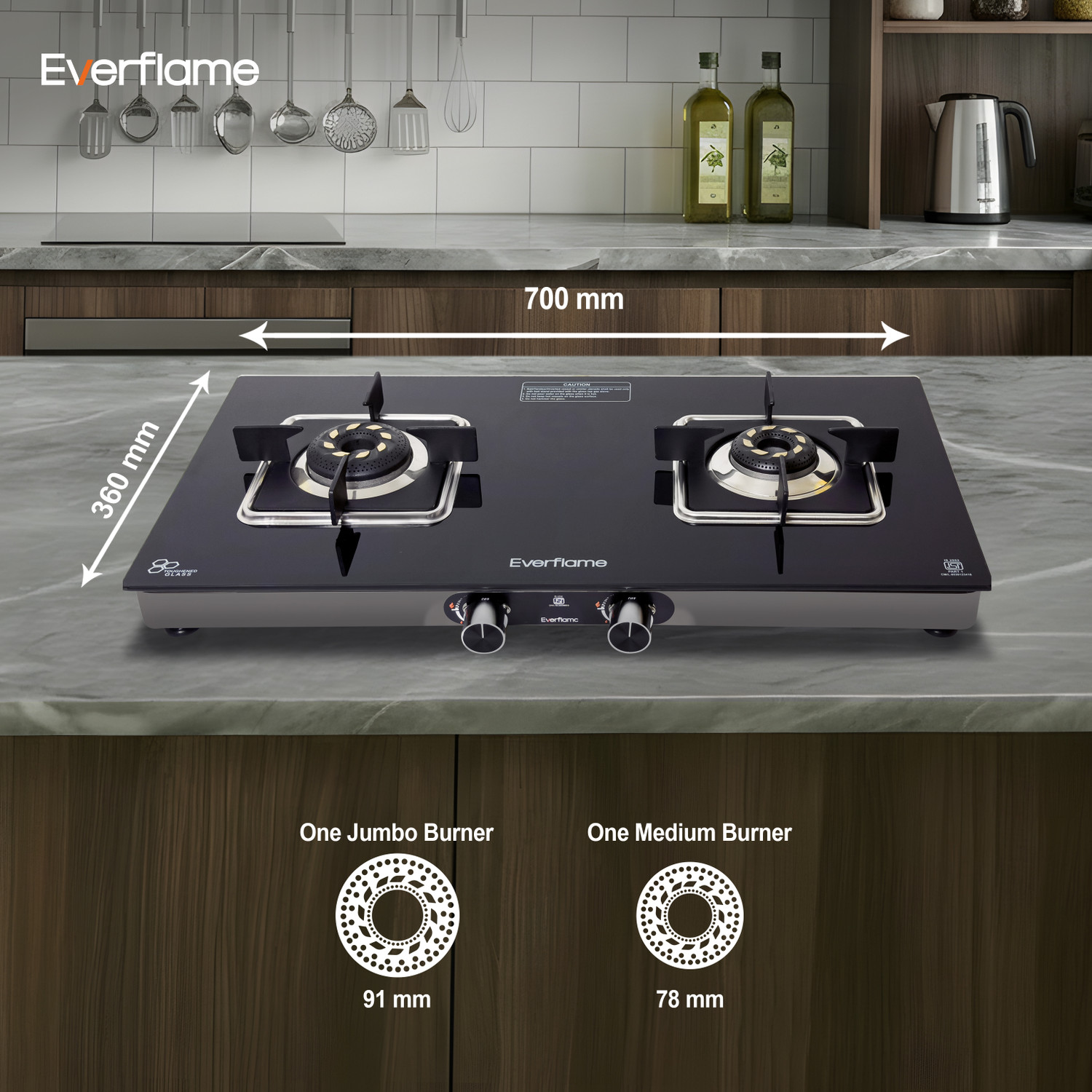 Image of Everflame Astra 2 Burner Toughened Glass Cooktop | ISI Approved | High Efficiency | Glass Manual Gas Stove