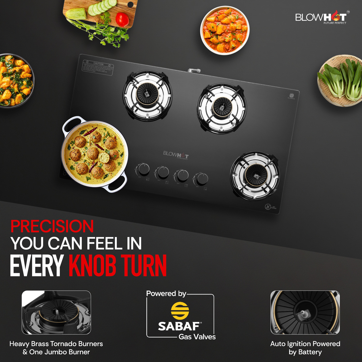 Image of BLOWHOT Quartz Auto Ignition Heavy Brass Tornado Burners 8mm Toughened Glass, Iron Automatic Gas Stove