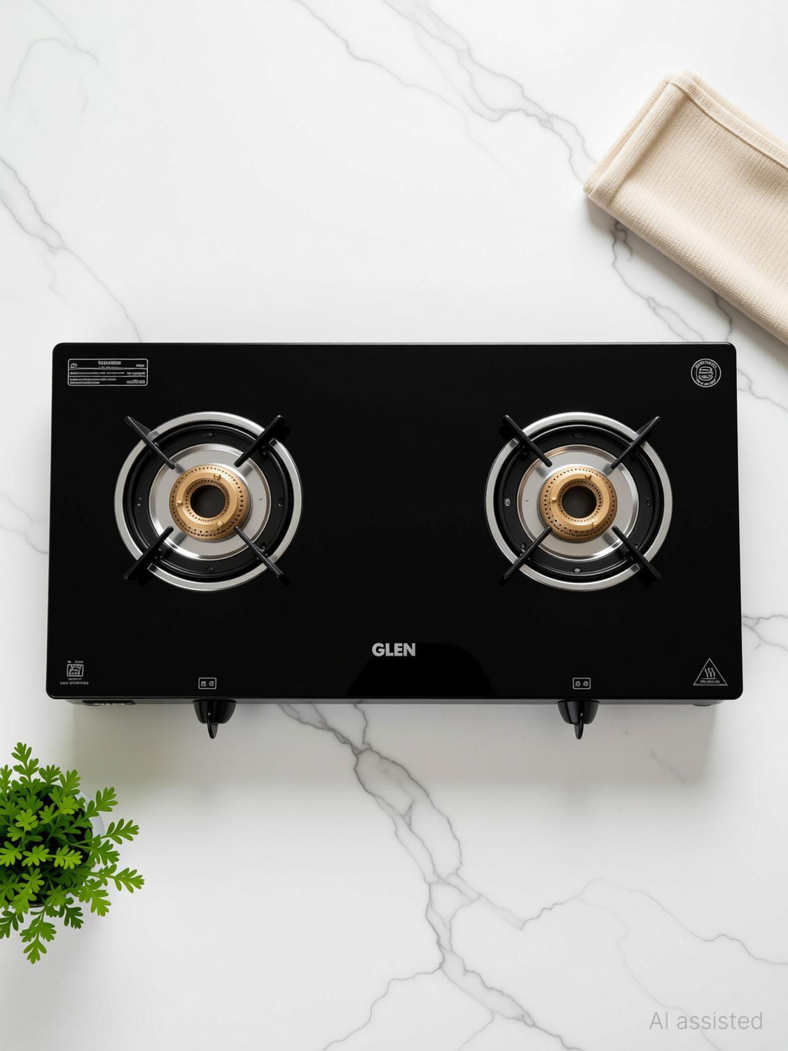 Image of Glen 2 Burner Toughened Glass Top | Fuel Efficient Brass Burners | ISI Certified Glass Manual Gas Stove
