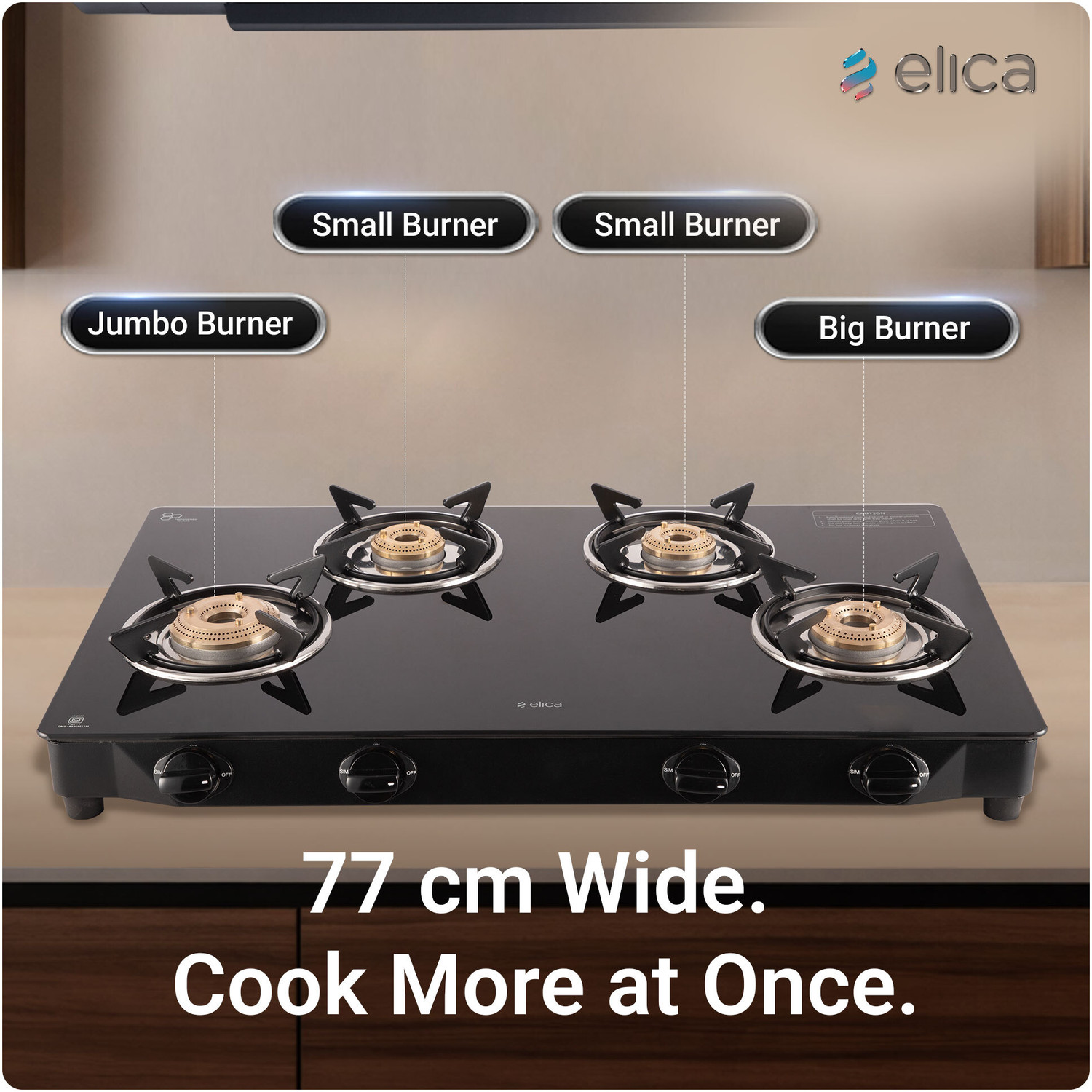 Image of Elica CT VETRO 774J Glass Manual Gas Stove