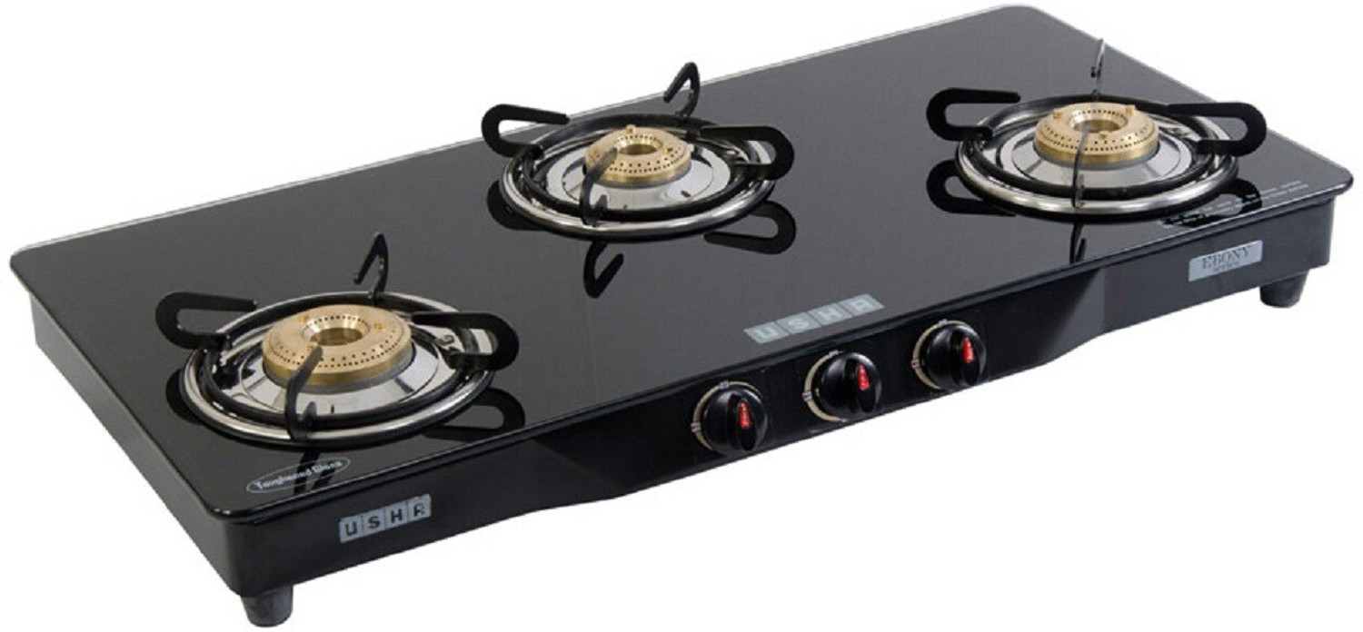 Image of USHA Ebony GS3 001 Glass Manual Gas Stove