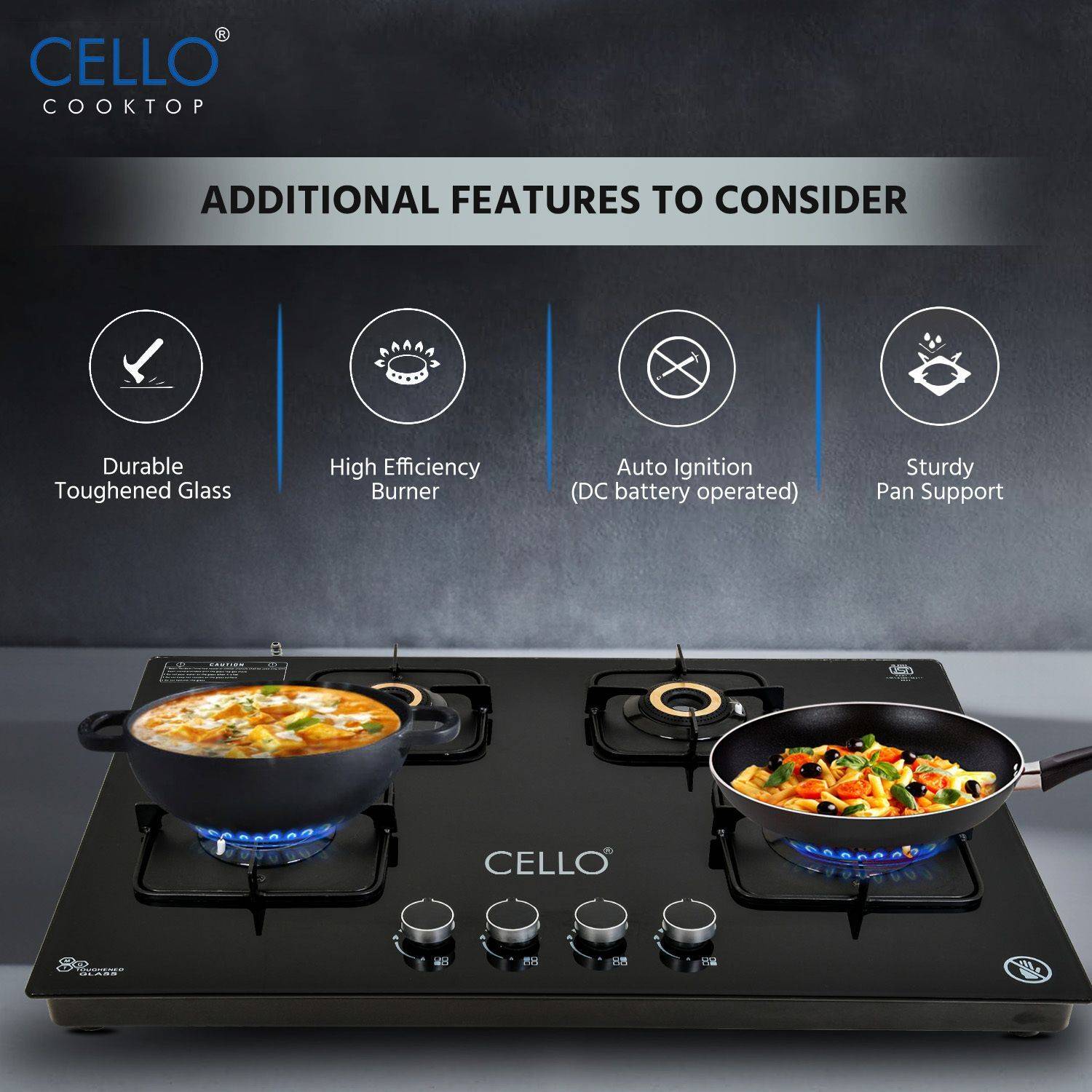 CELLO Crysta 8 MM Black Glass Gas Stove - Image 4