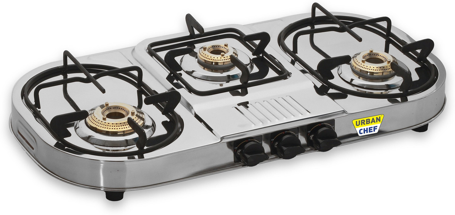 Image of Urban Chef ISI certified Double Decker Blitz Stainless Steel Manual Gas Stove (3 Burners)