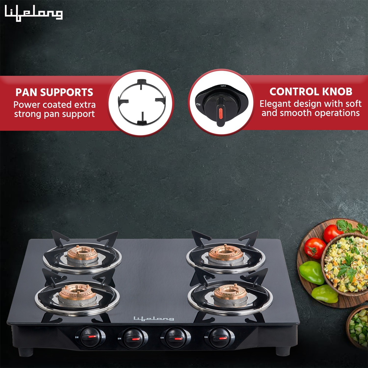 Image of Lifelong ISI Certified Glass Manual Gas Stove