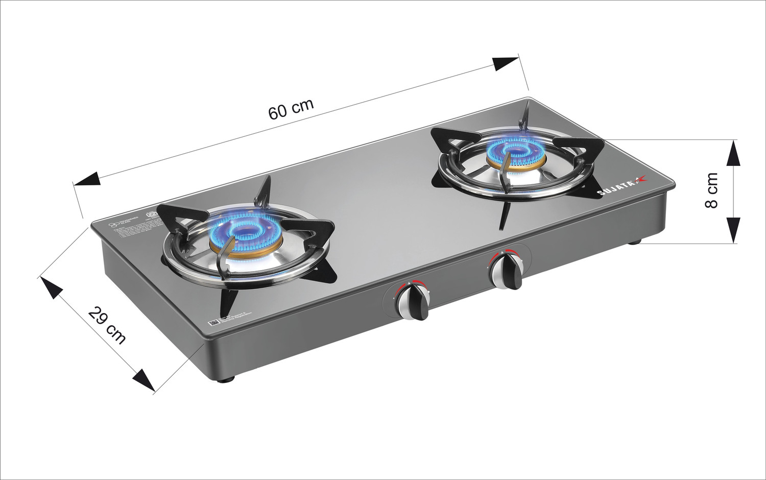 Image of SUJATA Gas Stove 2 Burner |Gas Chulha for Kitchen | ISI Certified |LPG & PNG Compatible Glass Manual Gas Stove