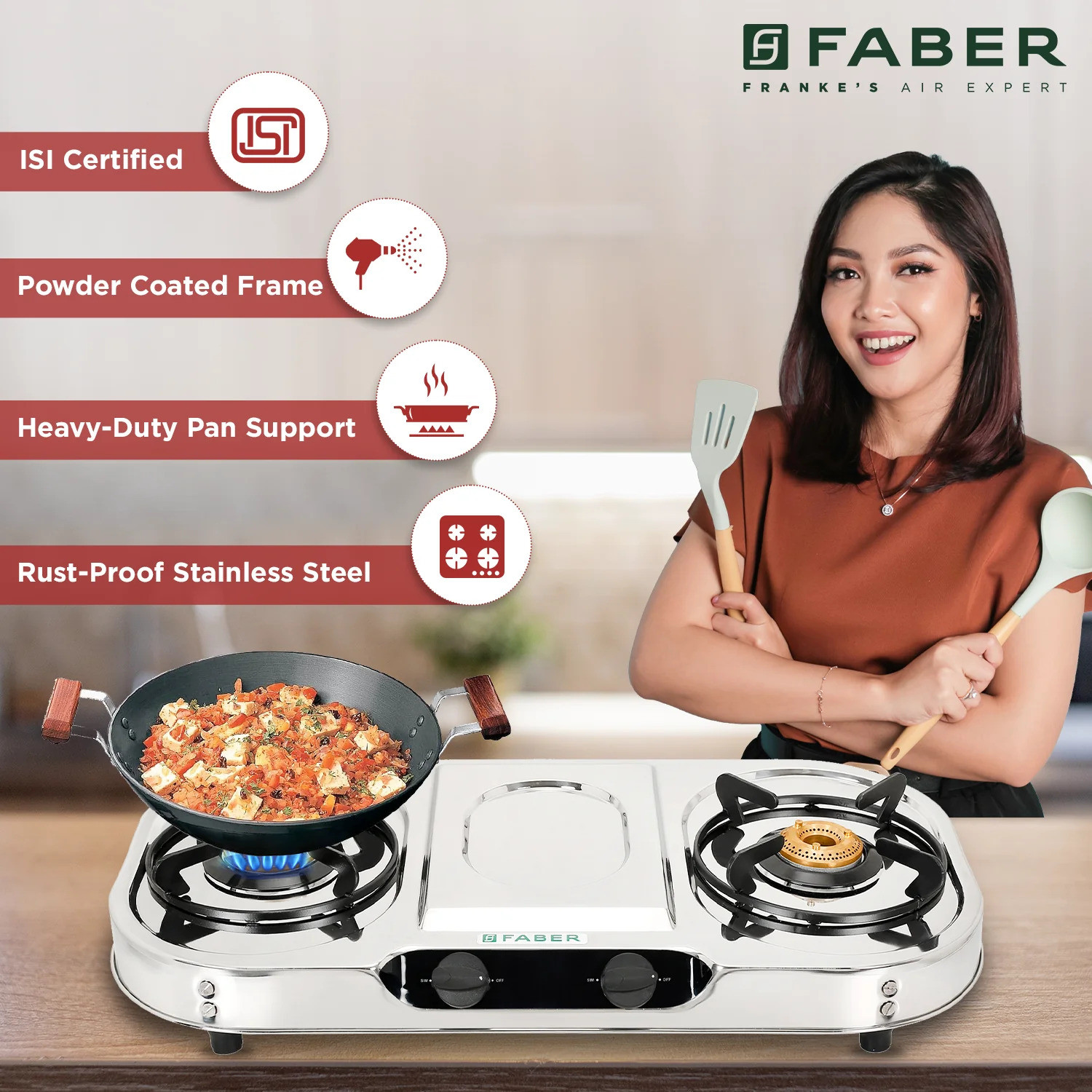 Image of FABER HOB COOKTOP CRYSTAL 2BB SS Stainless Steel Manual Gas Stove